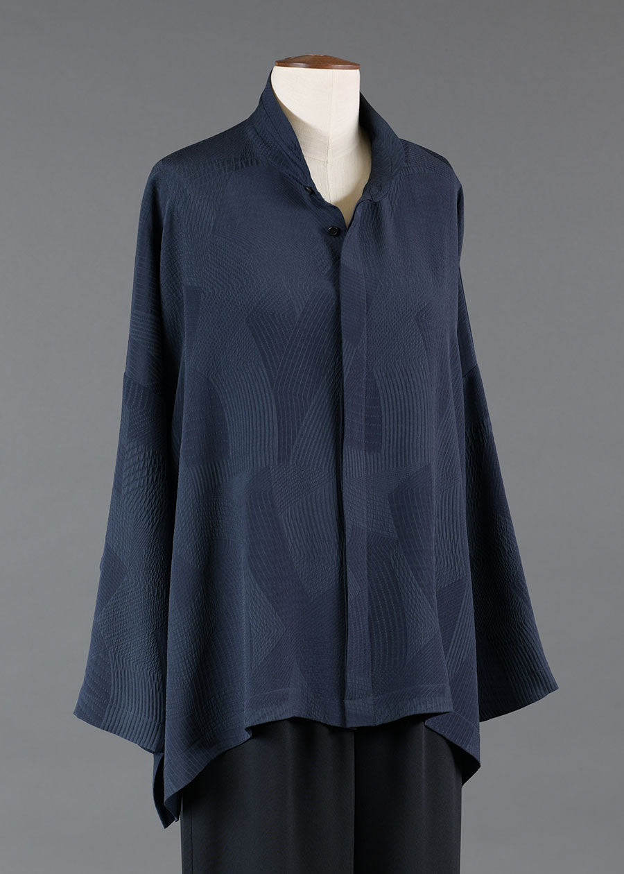 silk wide longer back double stand collar shirt - mid plus