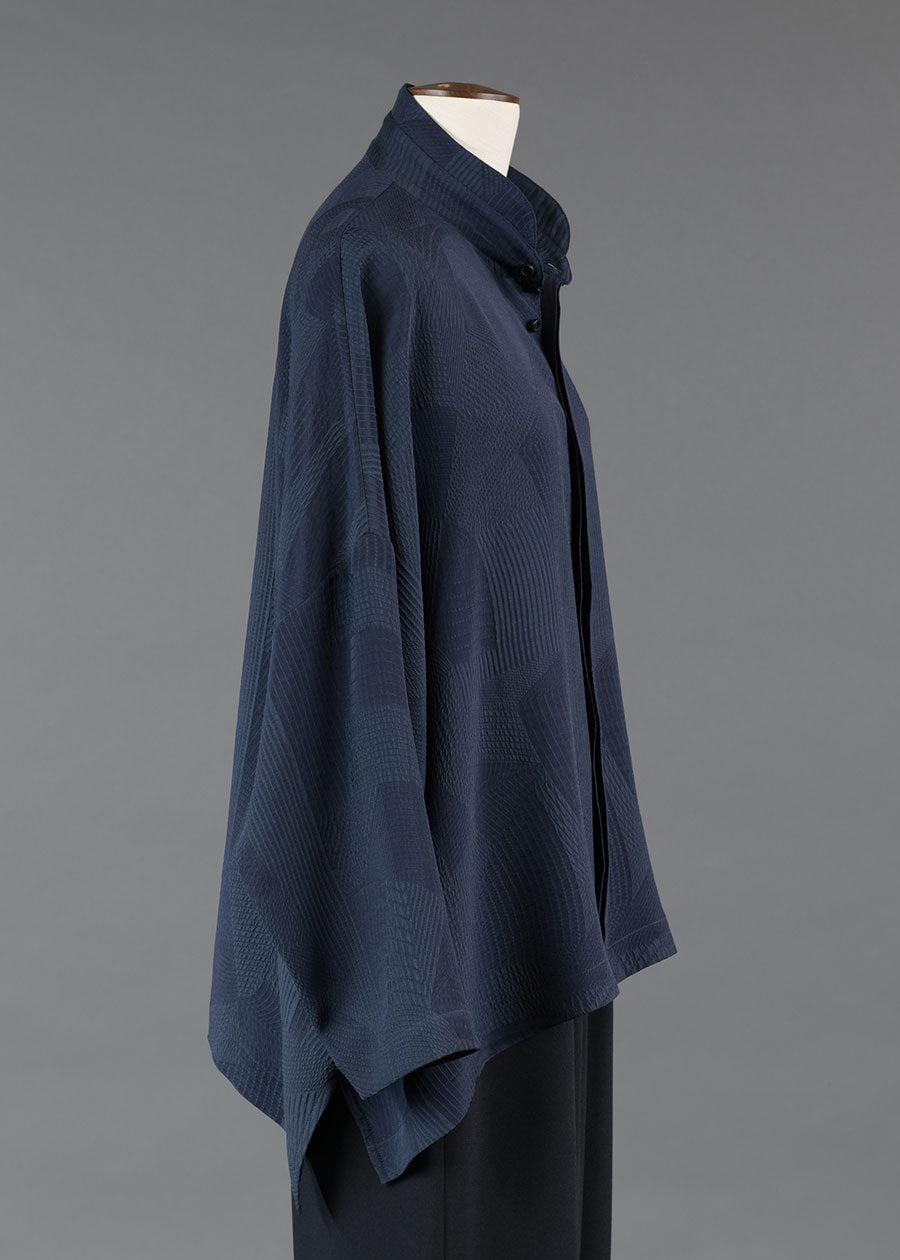 silk wide longer back double stand collar shirt - mid plus