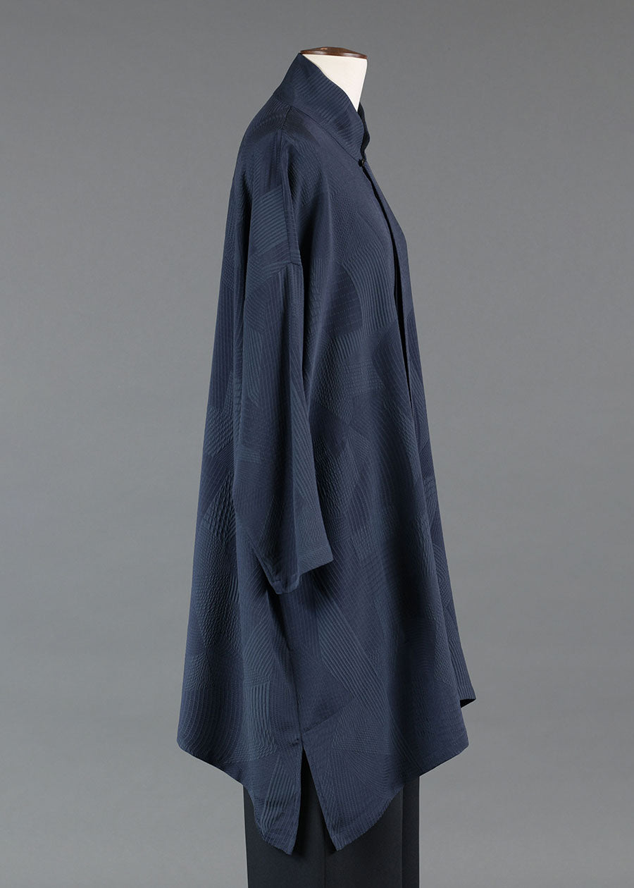 silk wide a-line shirt with chinese collar - very long with slits