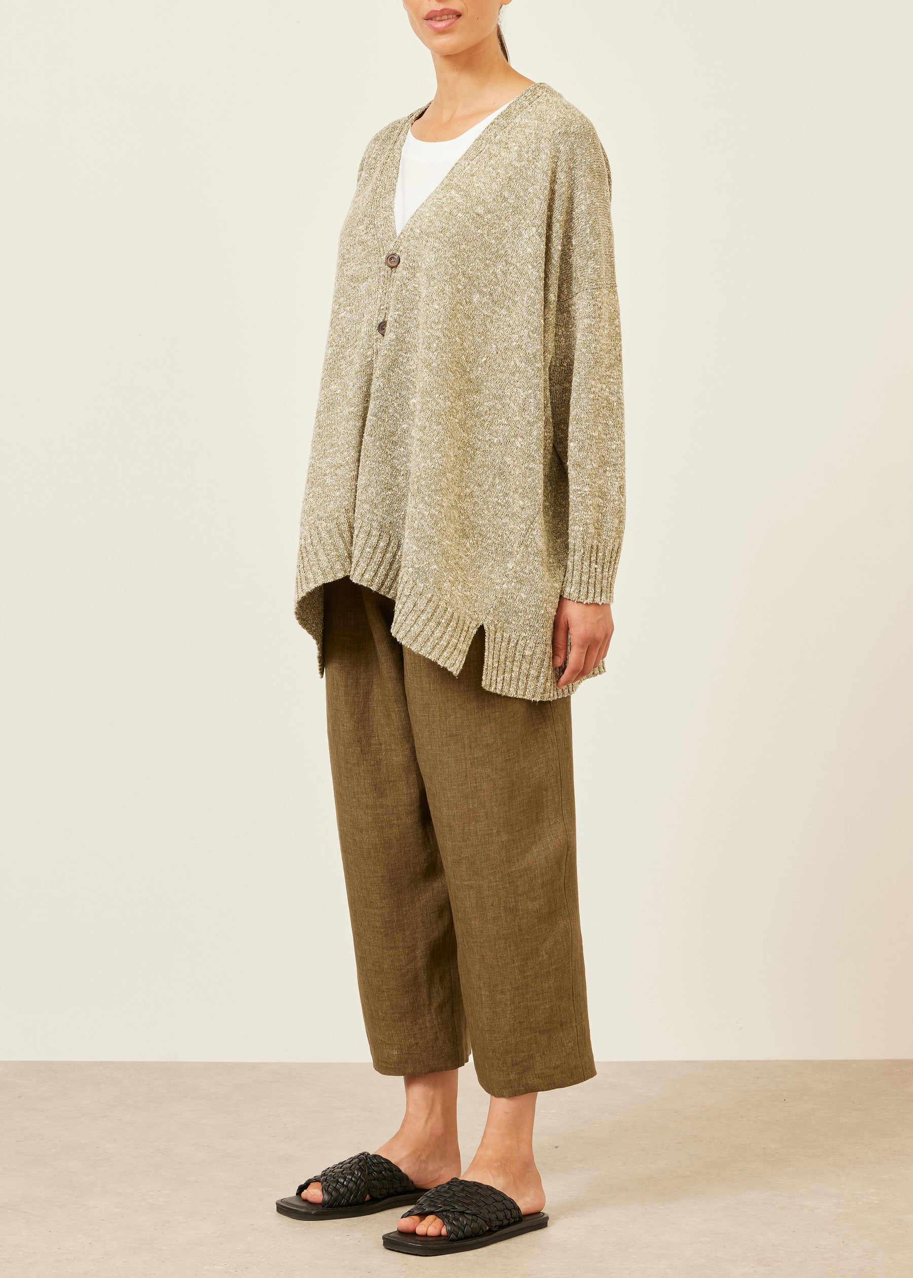 linen silk mix knitted v neck cardigan - mid plus
