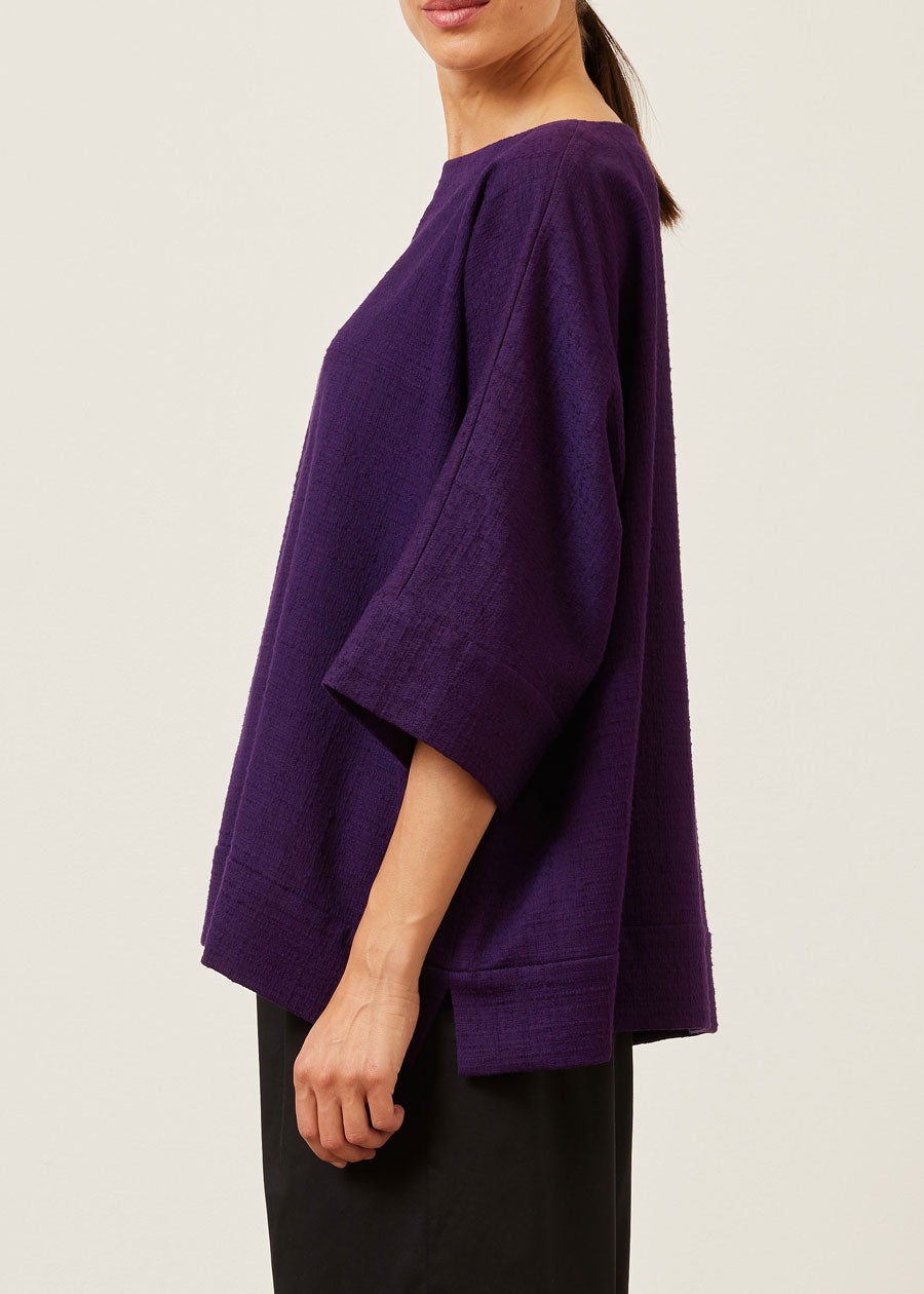 cotton scoop neck 3/4 sleeve top with hembands - mid plus