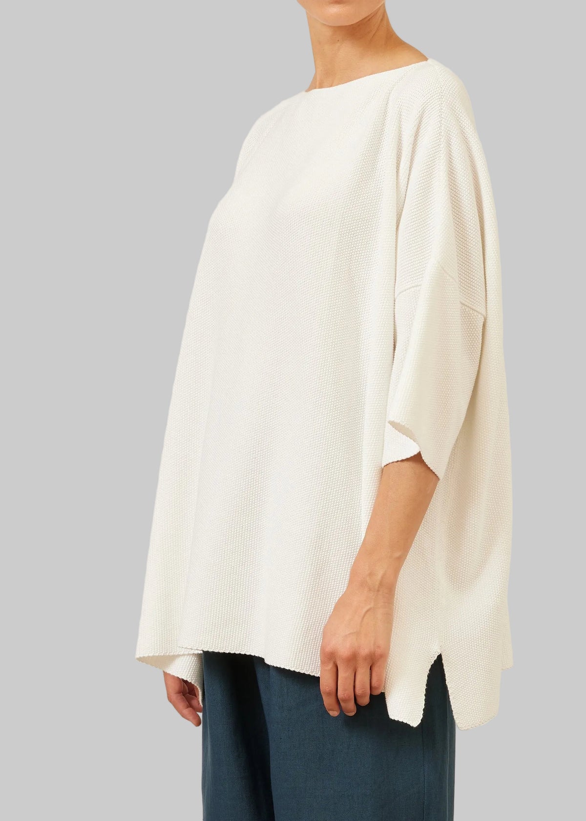 cotton square 3/4 sleeve sweater - long (white)