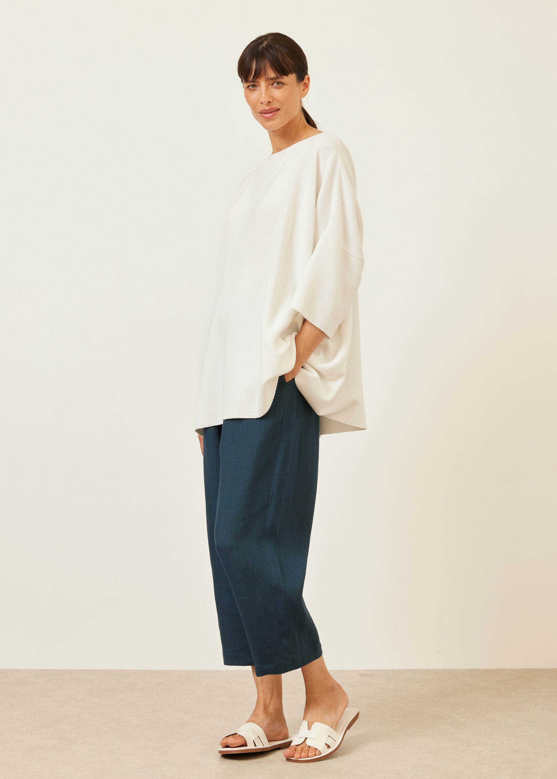 square 3/4 sleeve sweater - long