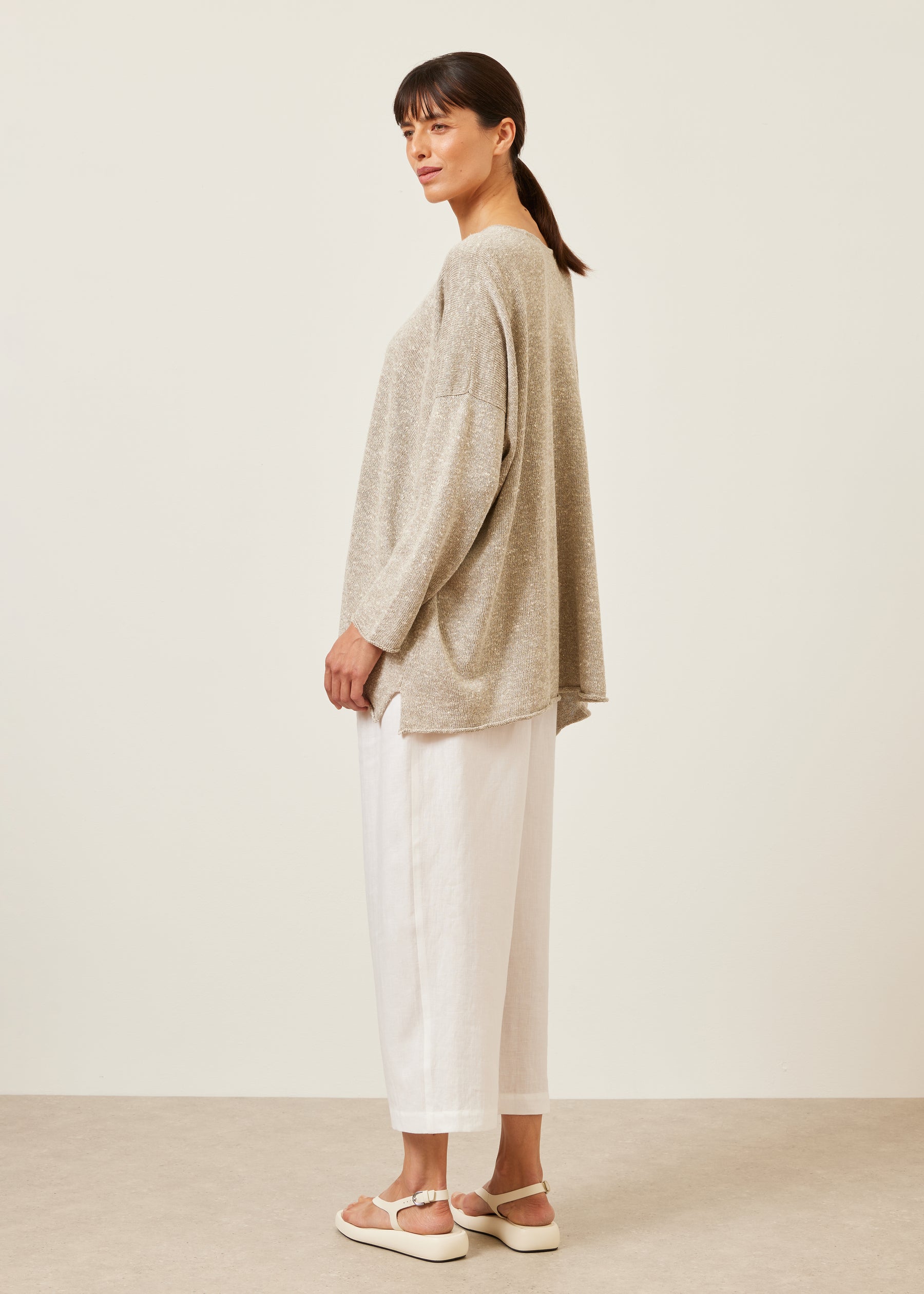 linen silk mix bateau neck sweater - long