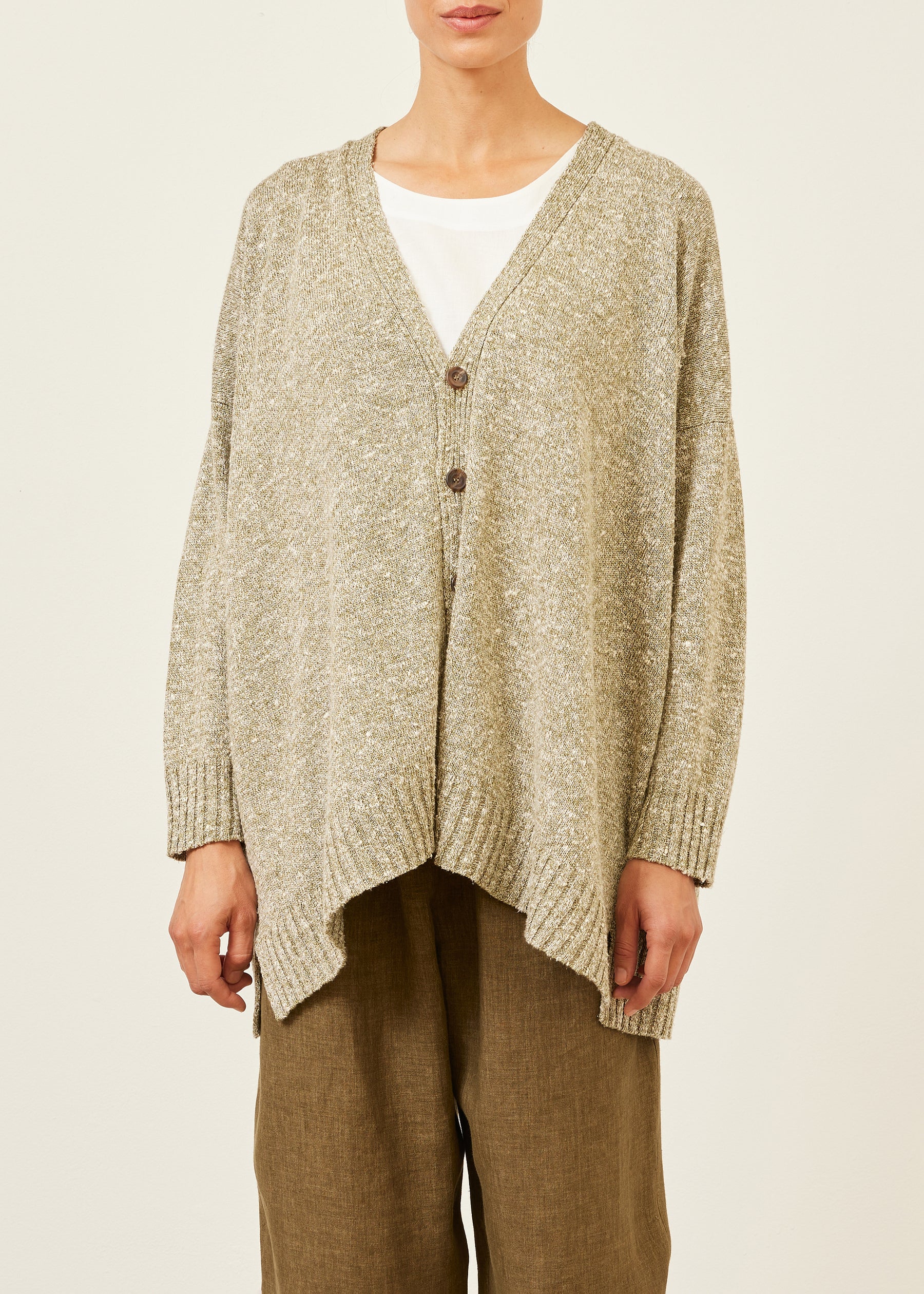 linen silk mix knitted v neck cardigan - mid plus
