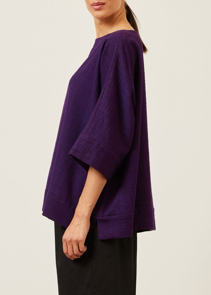 cotton scoop neck 3/4 sleeve top with hembands - mid plus