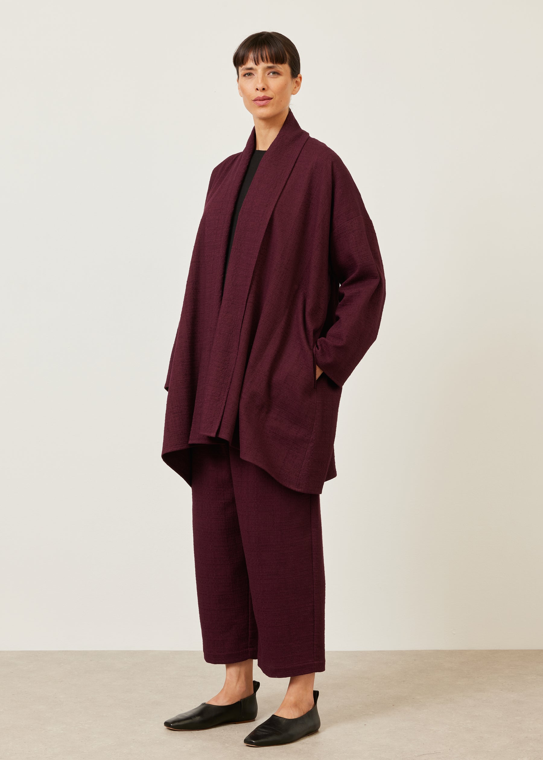 wide a-line scrunch shawl collar jacket - long plus