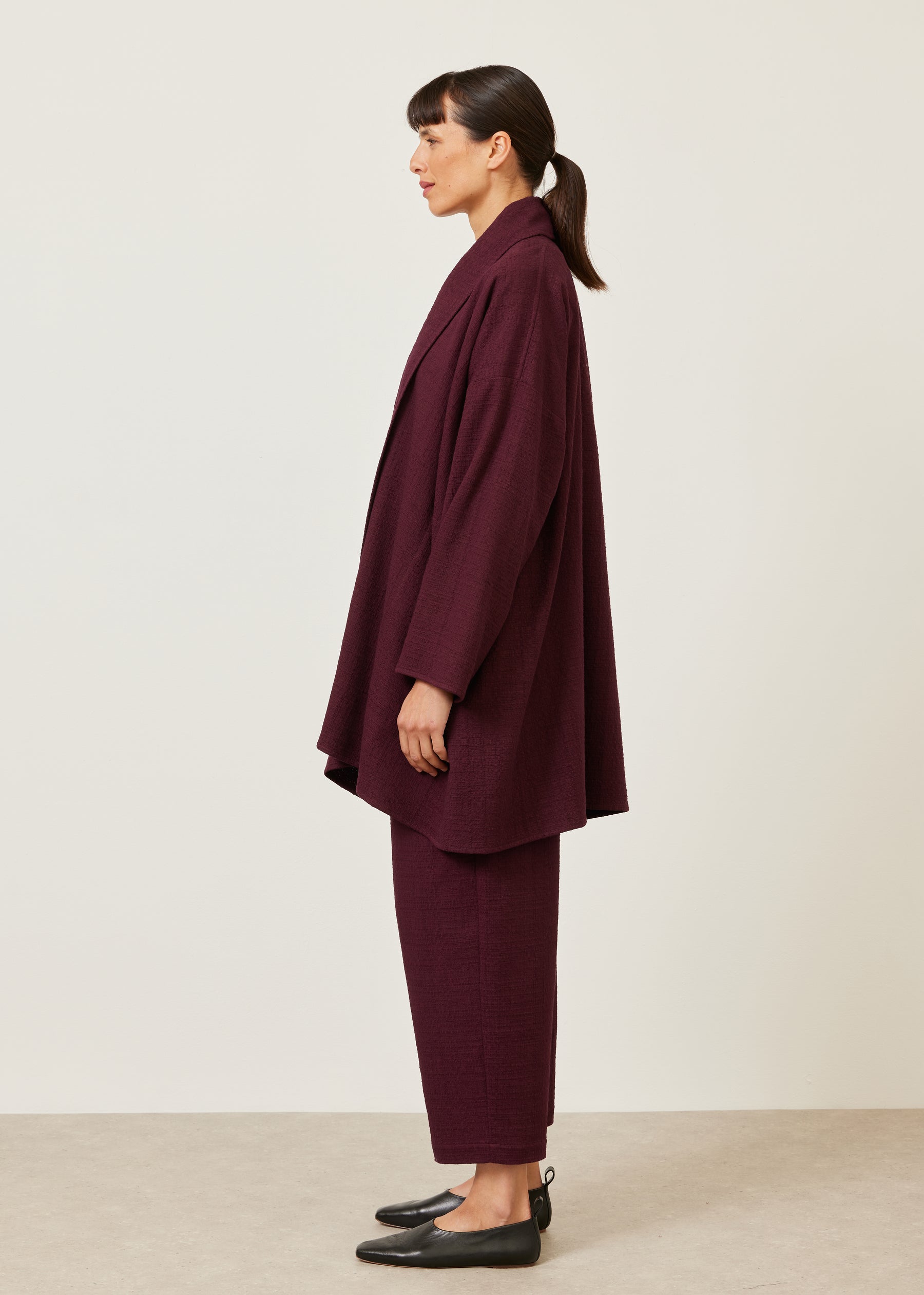 wide a-line scrunch shawl collar jacket - long plus