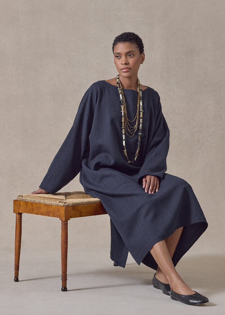 textured cotton imperial scoop neck dress (navydark)