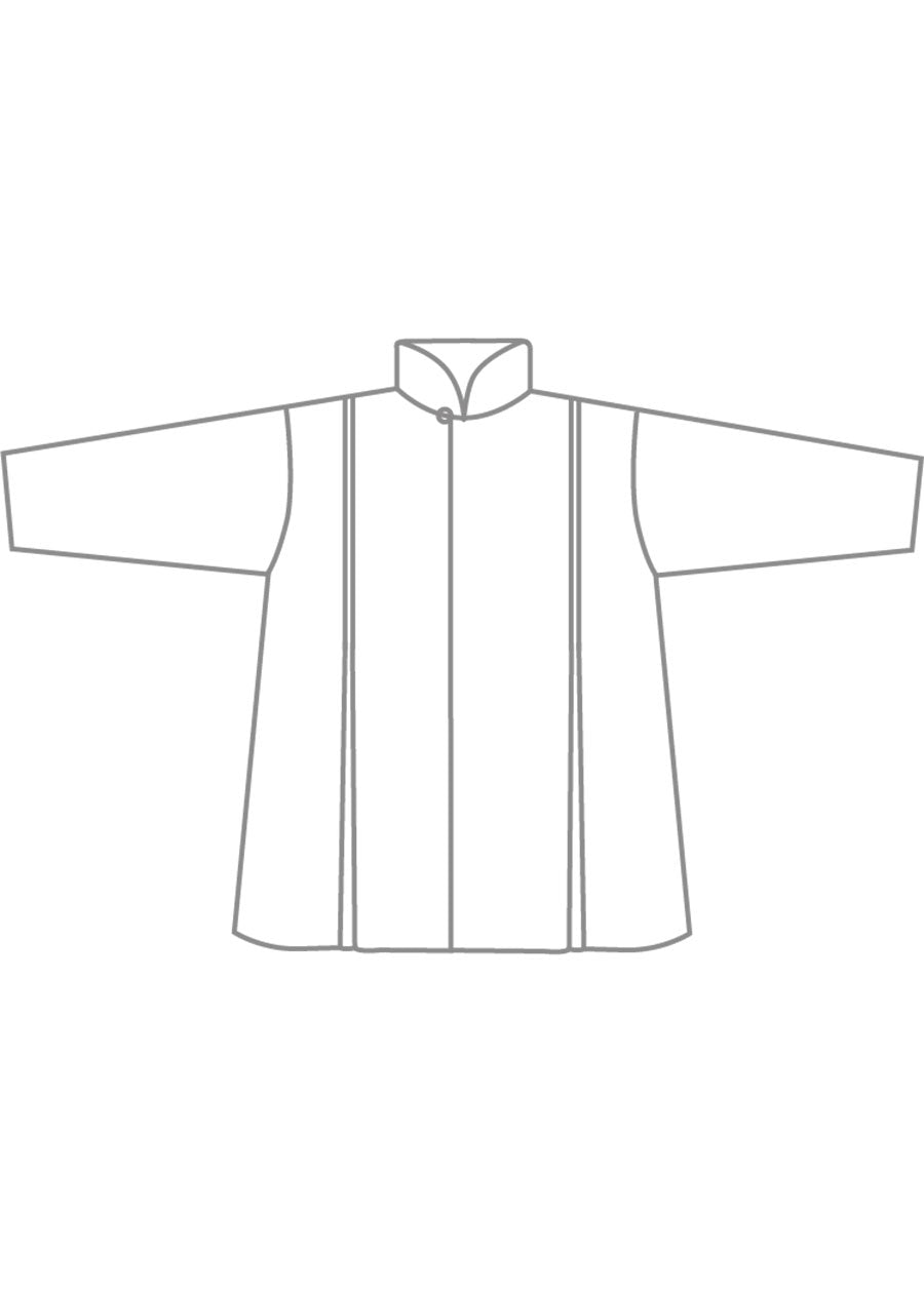 silk pleated shoulder swing shirt with chinese collar - mid plus