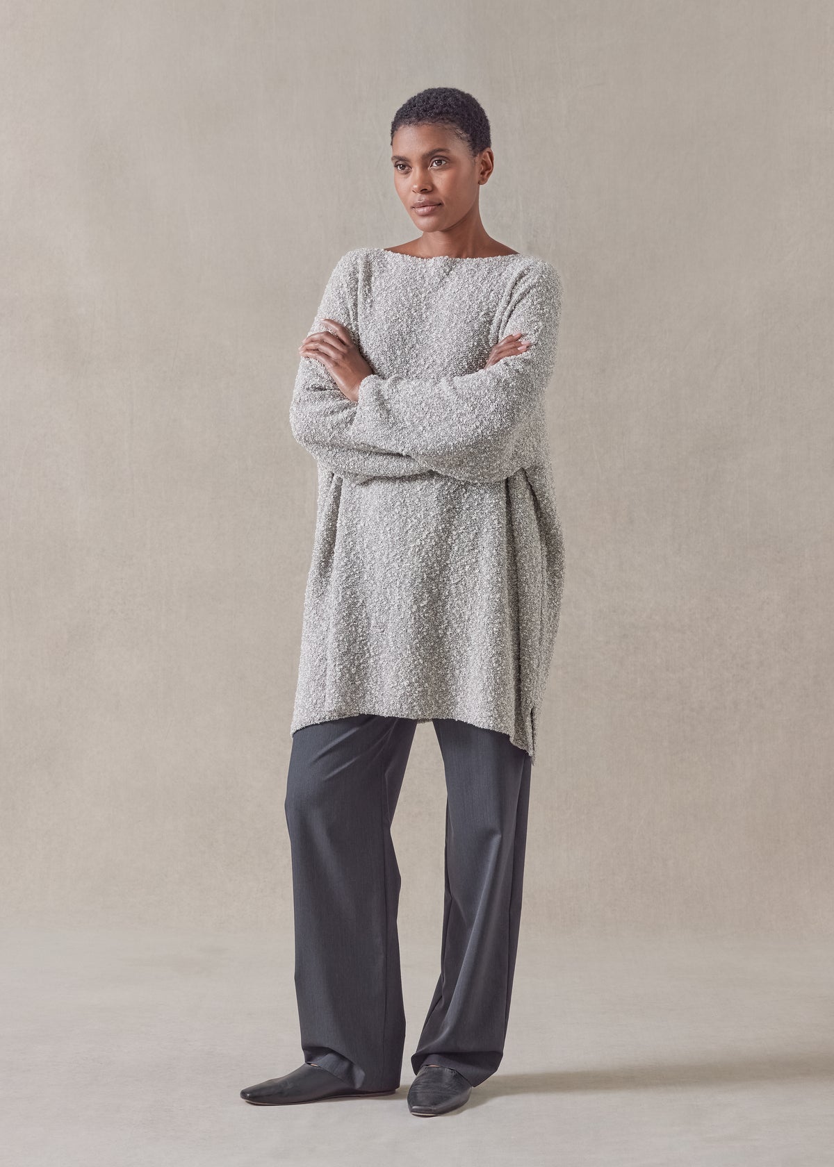 cotton and silver thread square sweater - long