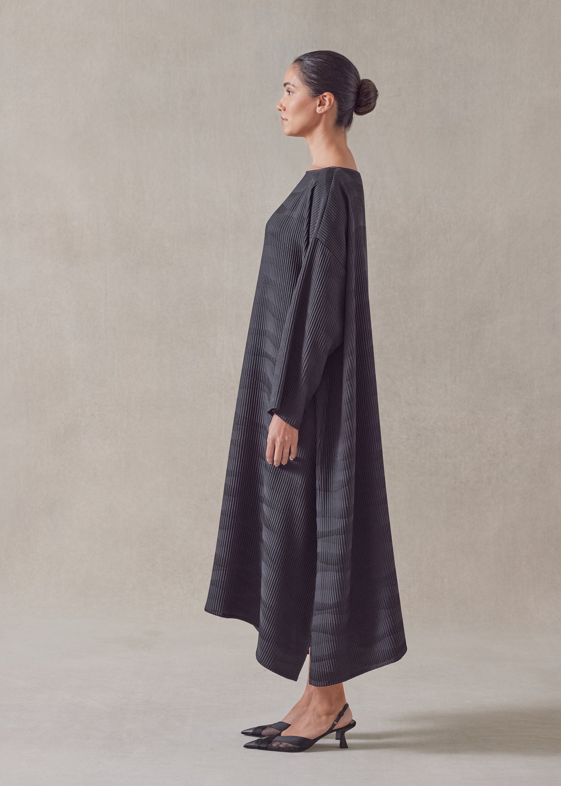 silk wide a-line scoop neck dress