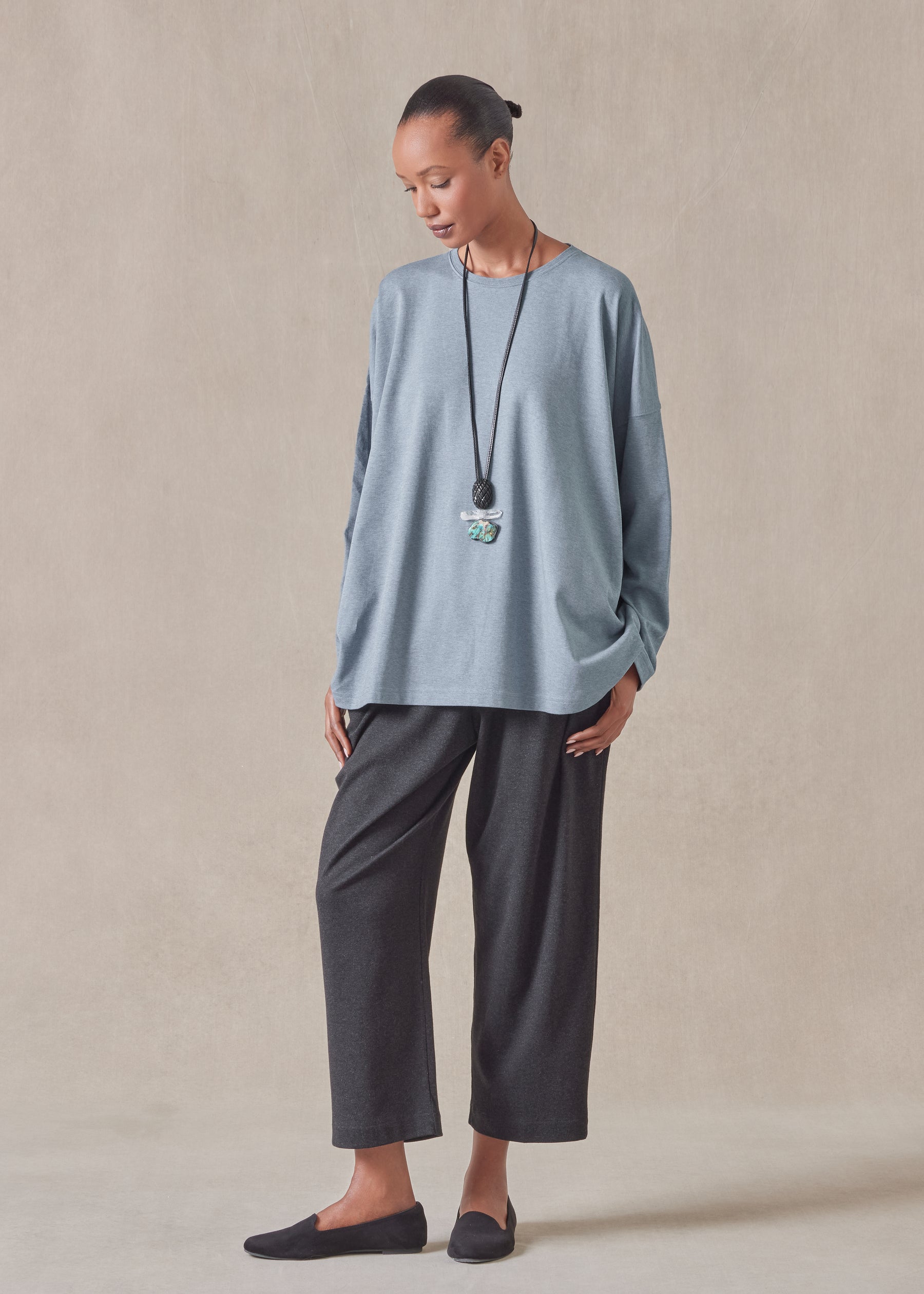 cotton jersey long sleeve round neck t-shirt - mid plus