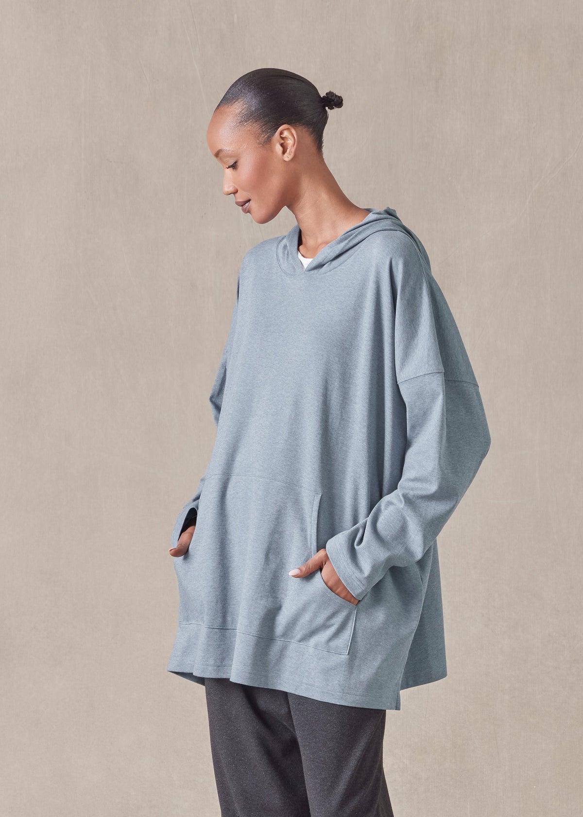 cotton jersey hooded top - long (stormblue)