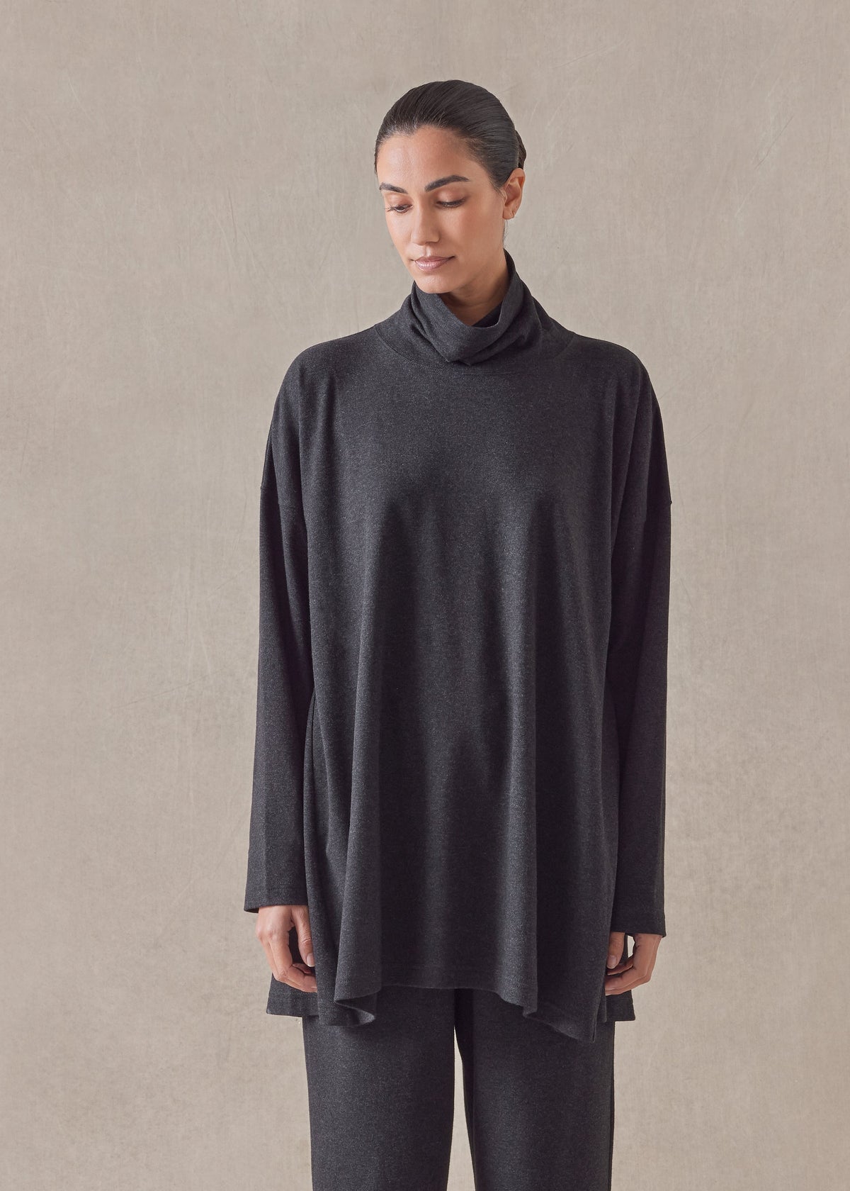 cotton jersey side panelled scrunch neck - long (coal)