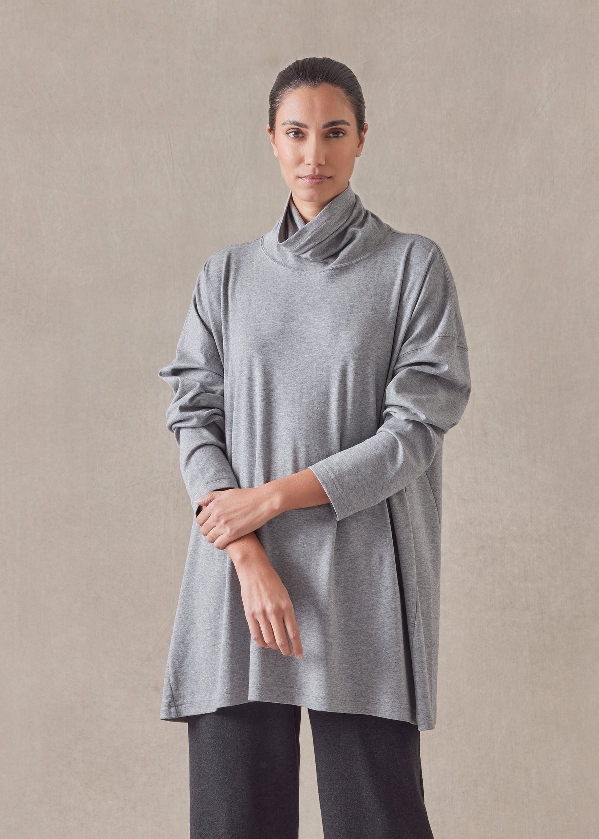 cotton jersey side panelled scrunch neck - long (silvergrey)