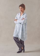 silk wide a-line collarless shirt  - very long with slits