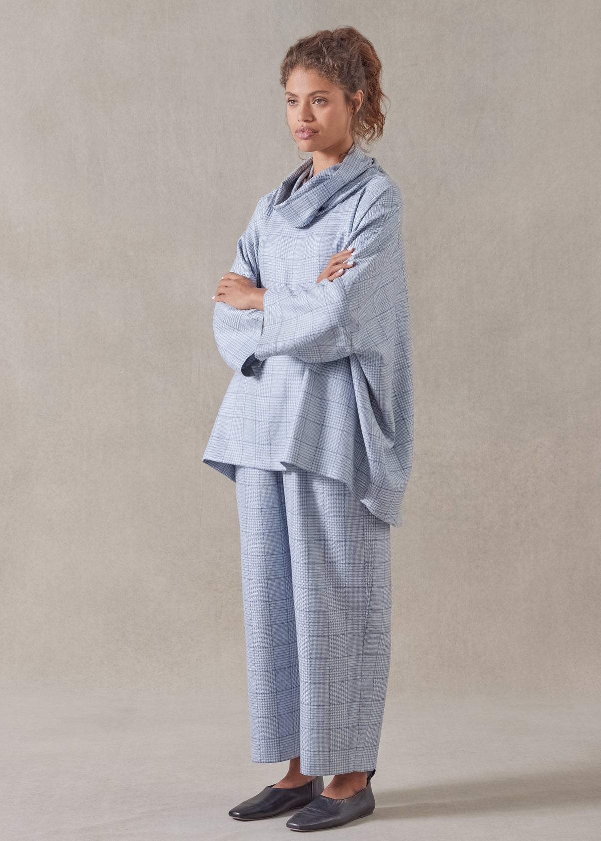 wool mix sloped shoulder monks top - long