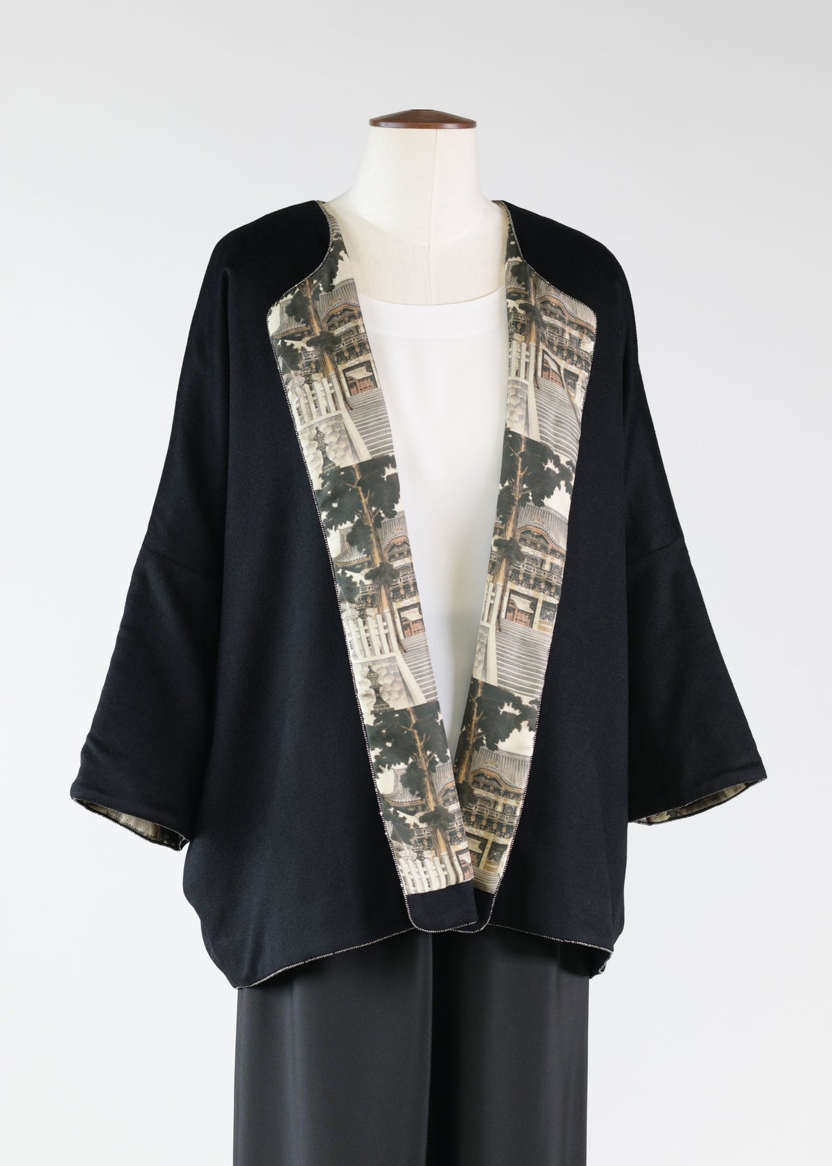 cashmere slope shoulder round neck jacket- lng(3/4 sleeve)