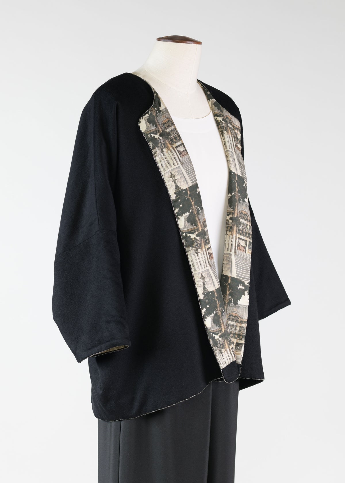 cashmere slope shoulder round neck jacket- lng(3/4 sleeve)