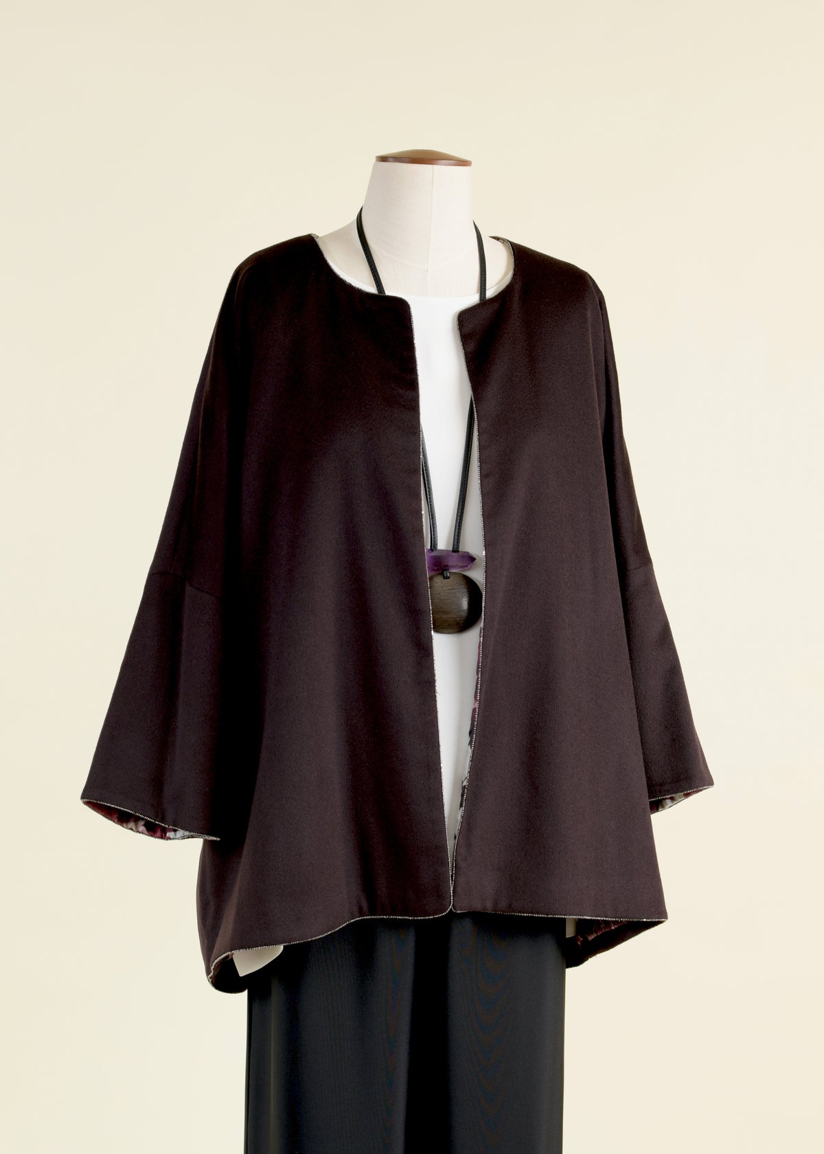 3/4 sleeve slope shoulder round neck jacket- long