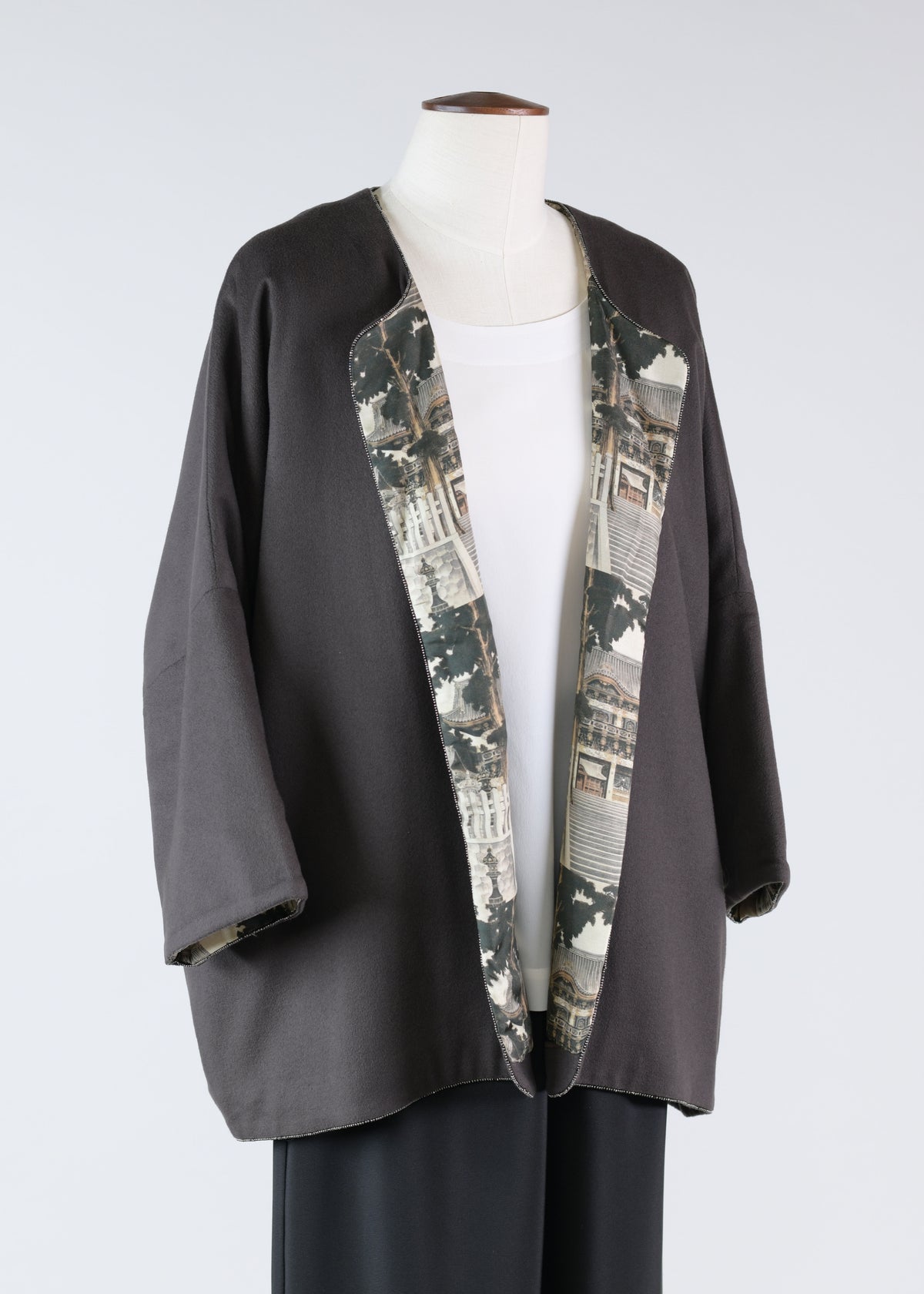 cashmere slope shoulder round neck jacket- lng(3/4 sleeve)