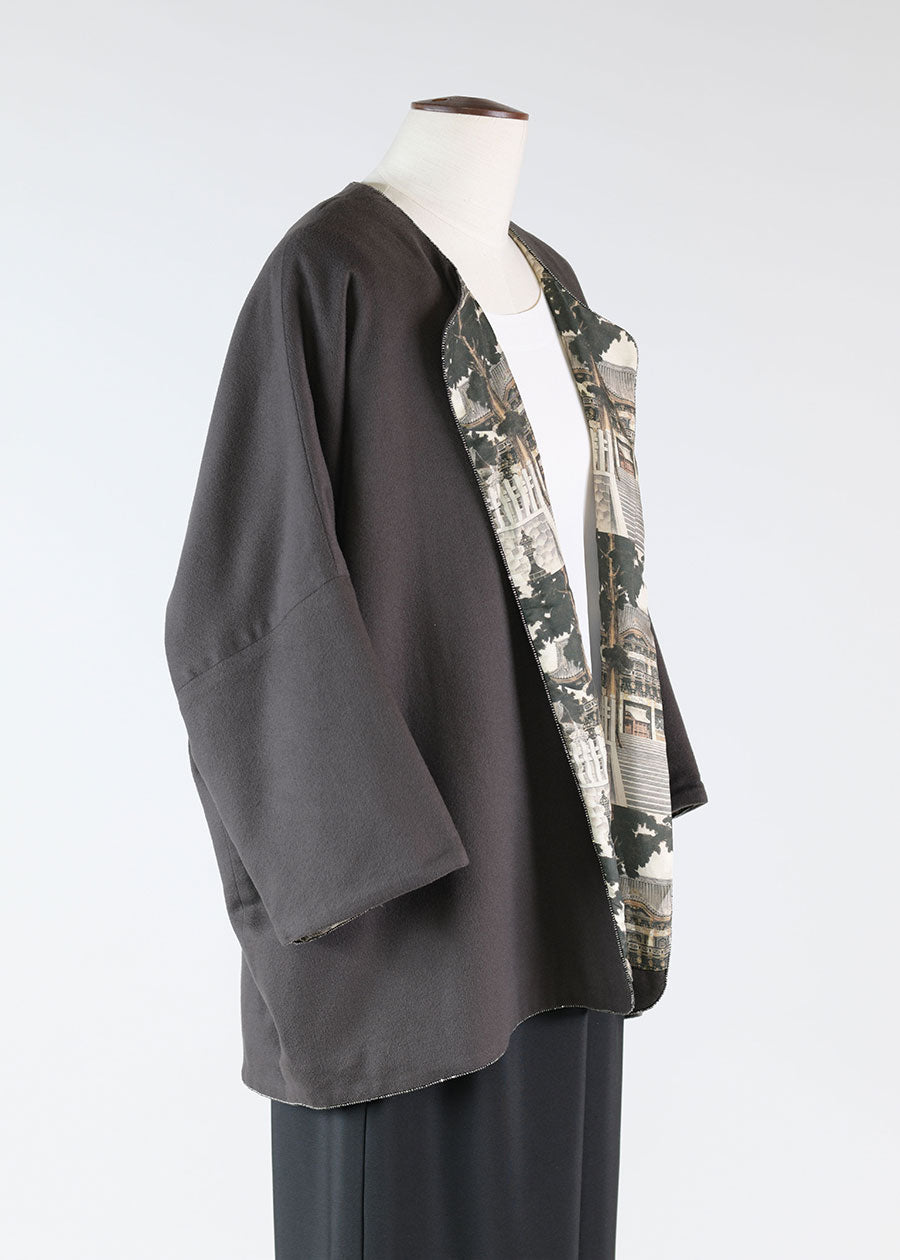 cashmere slope shoulder round neck jacket- lng(3/4 sleeve)