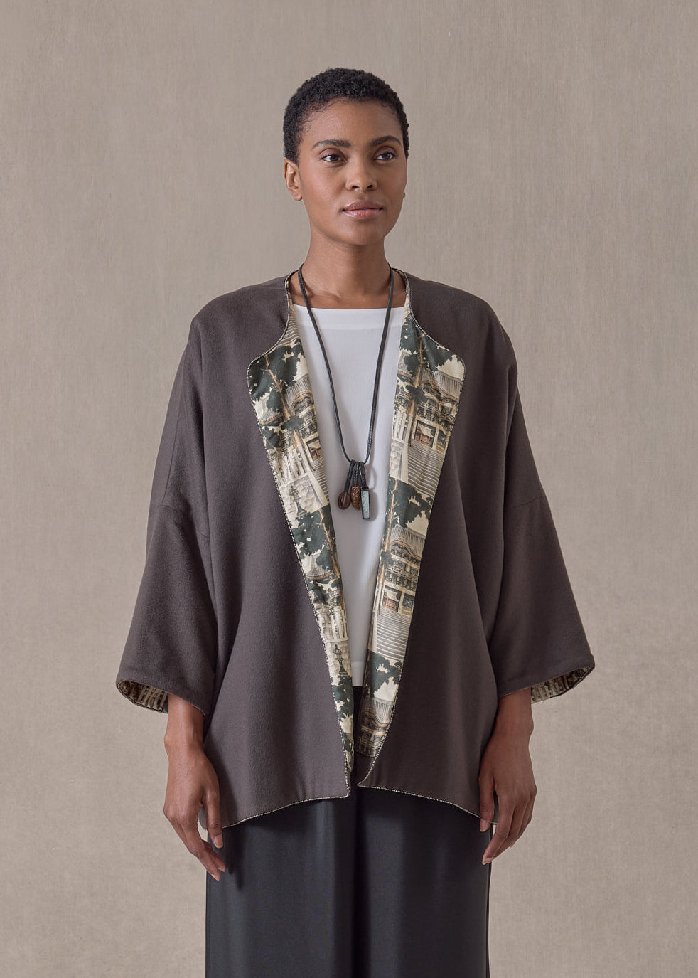 cashmere slope shoulder round neck jacket- long (scout)