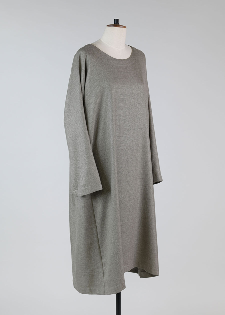 cashmere side pleated round neck dress - 3/4 length