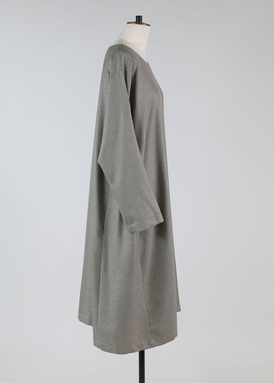 cashmere side pleated round neck dress - 3/4 length