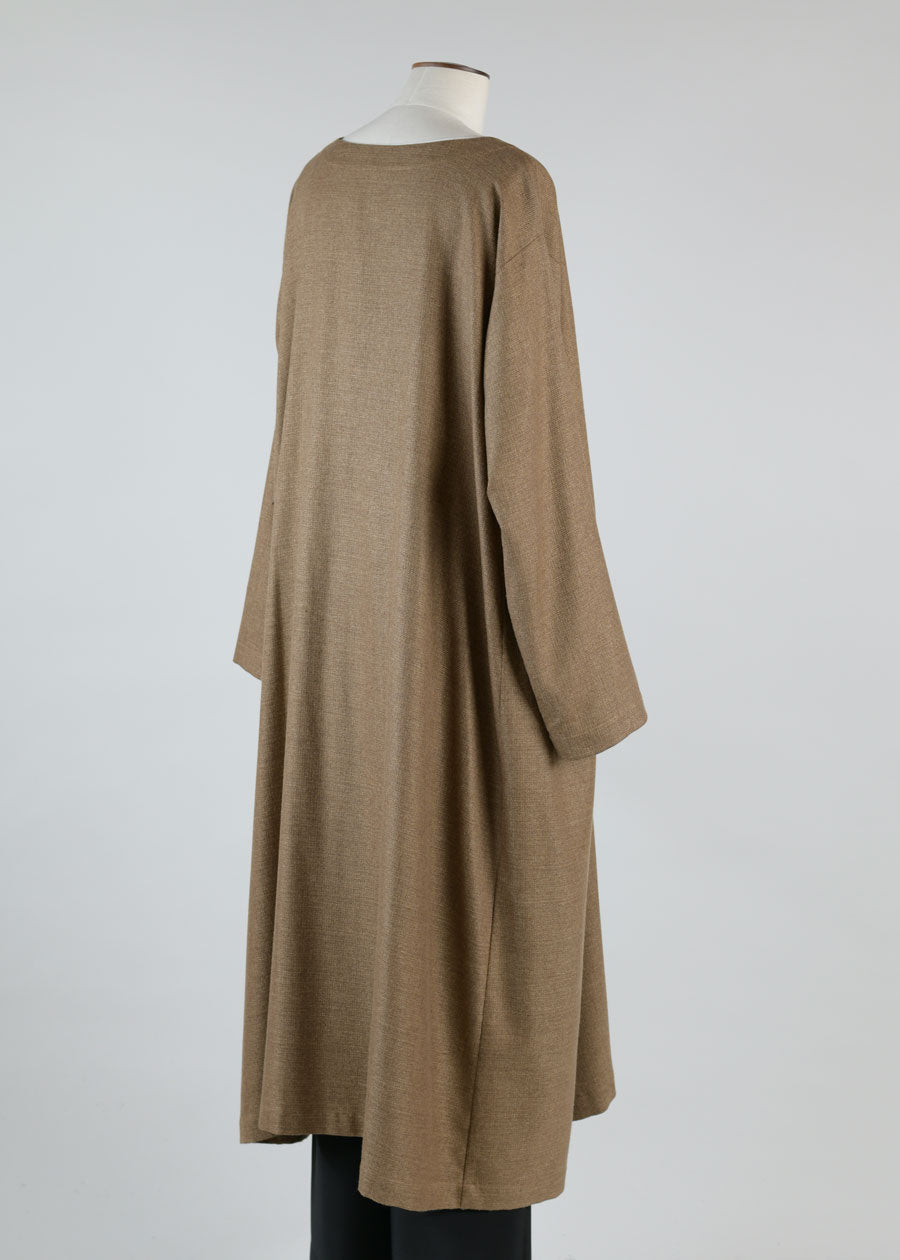 side pleated round neck coat - 3/4 length