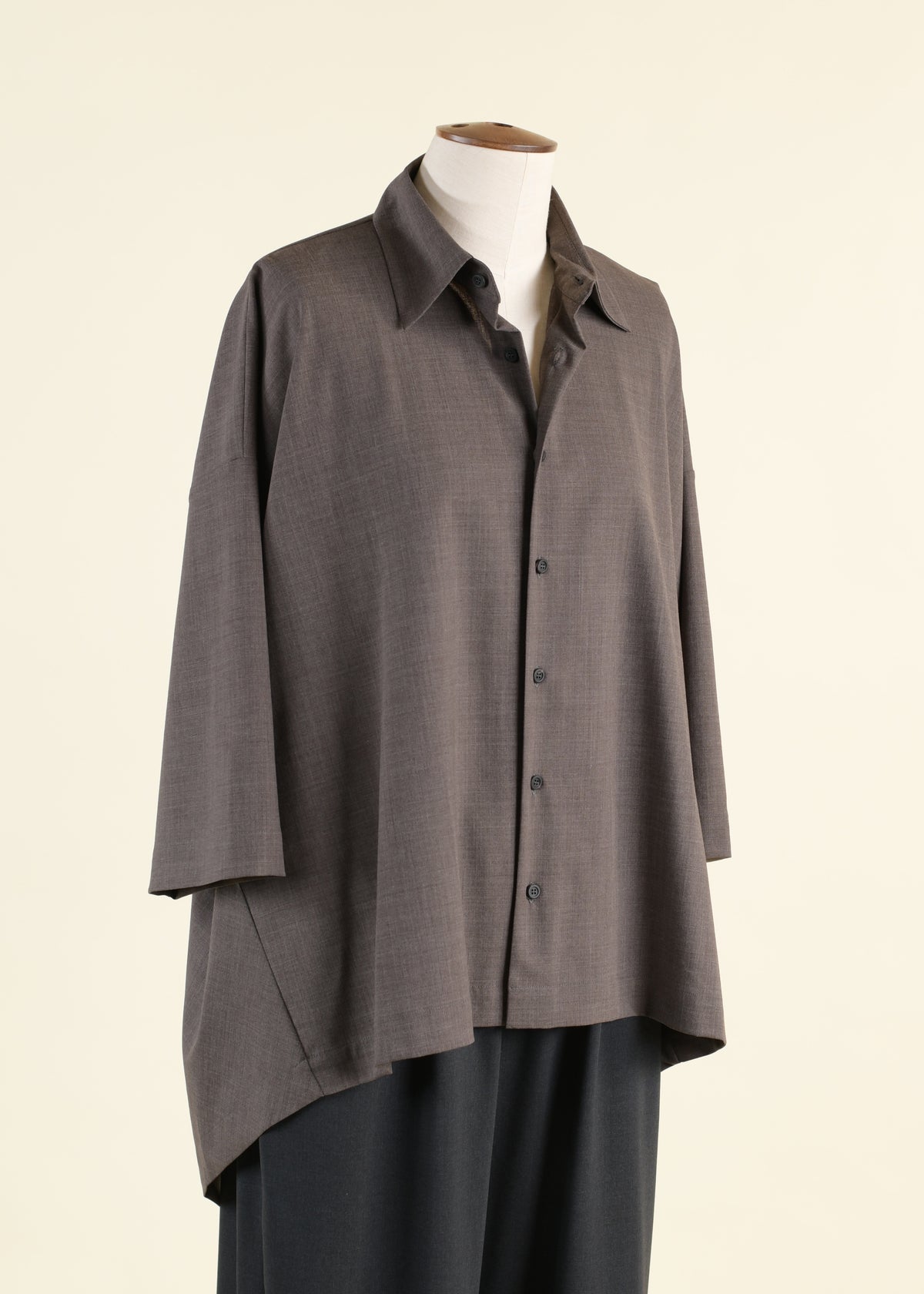 wool stretch short sleeve shirt with collar - mid plus