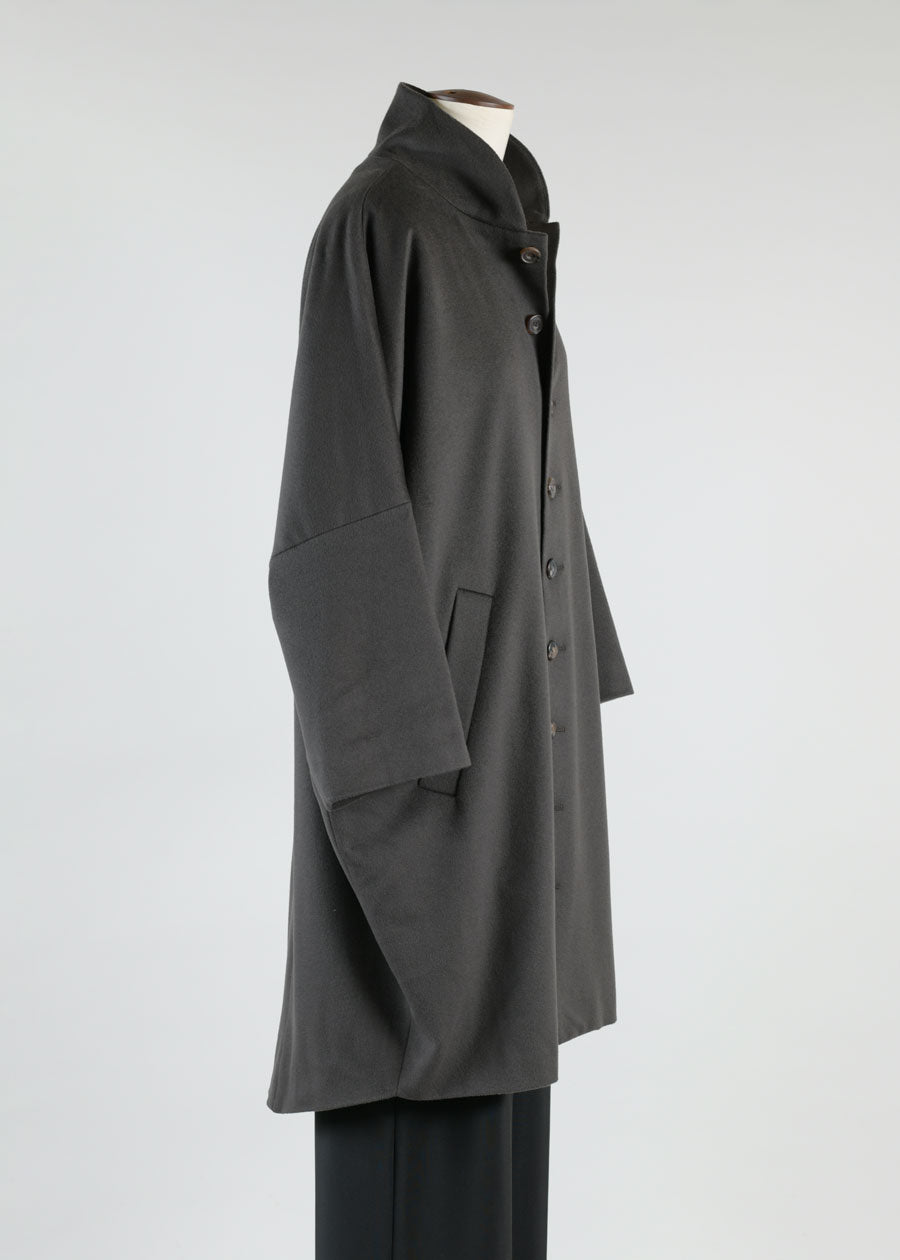 sloped shoulder chinese collar coat - very long