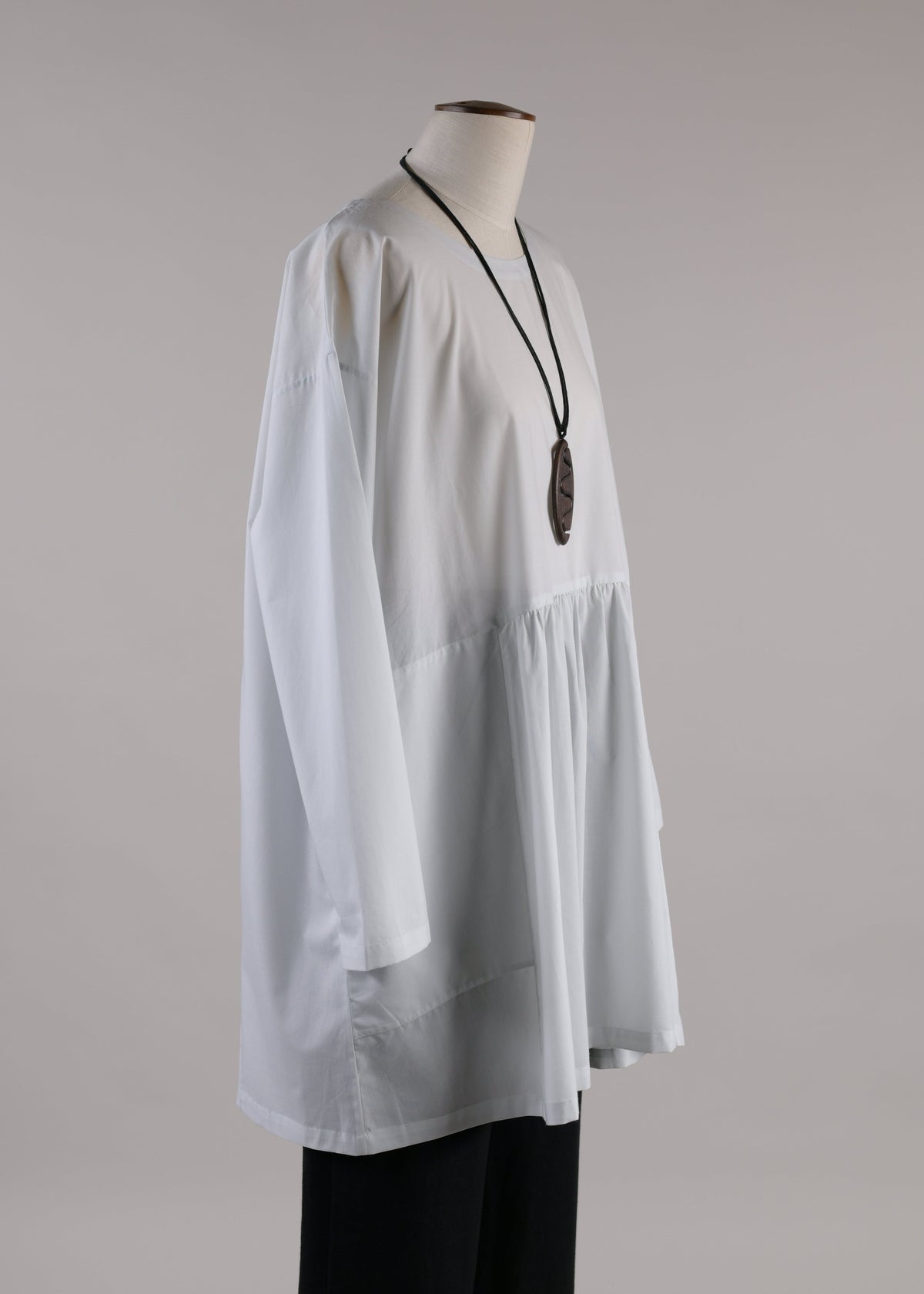 cotton a-line round neck tunic with pleated panels - long plus (skypale)