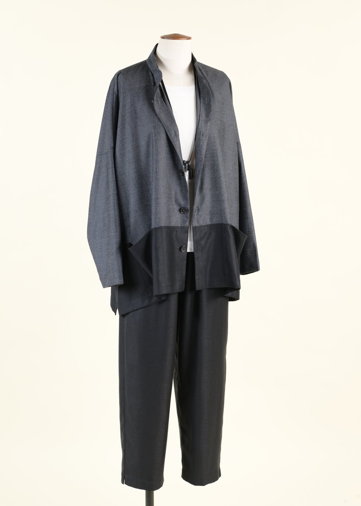 wool silk mix longer japanese trouser with ankle slits