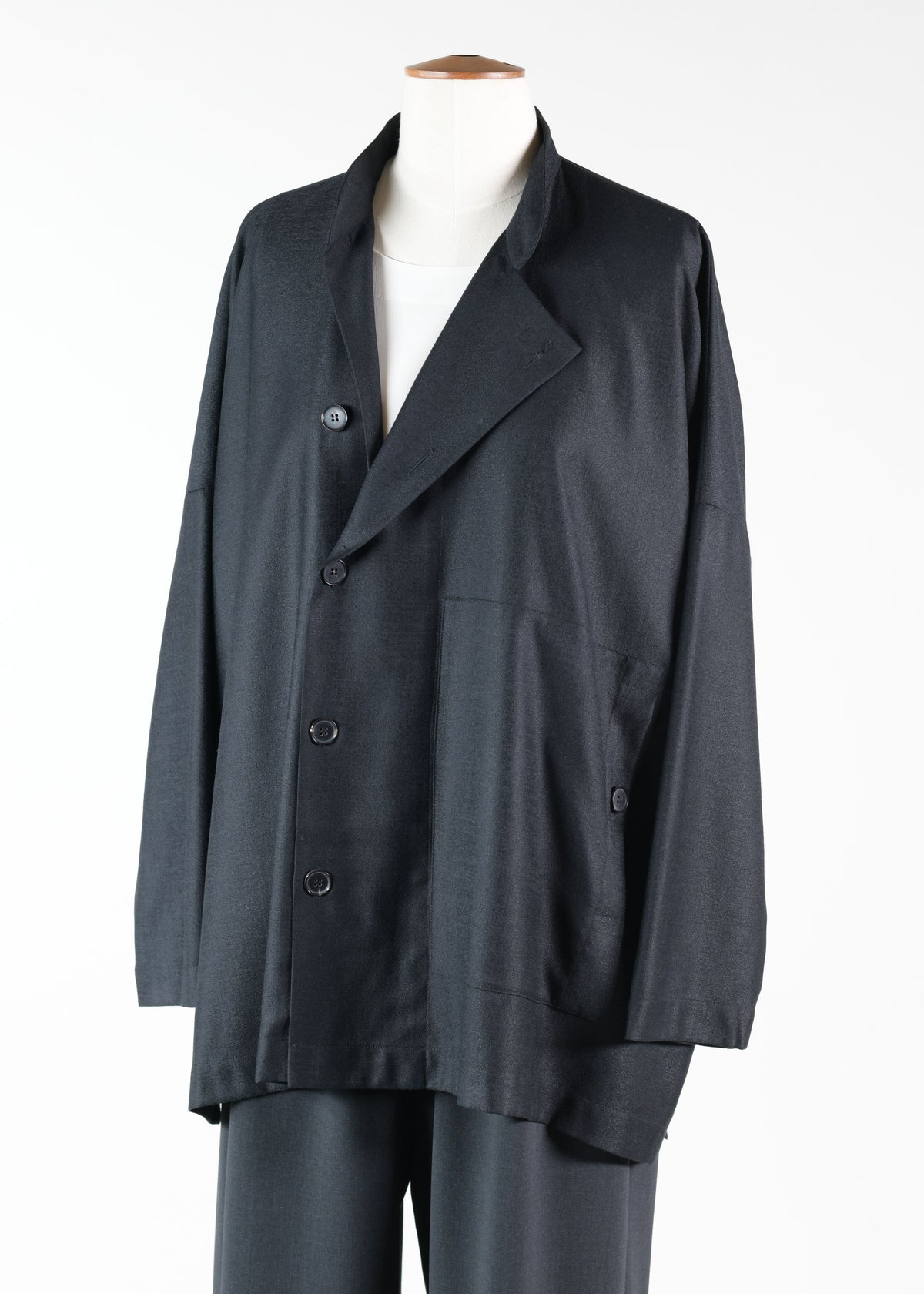 wool side buttoning mandarin jacket - long