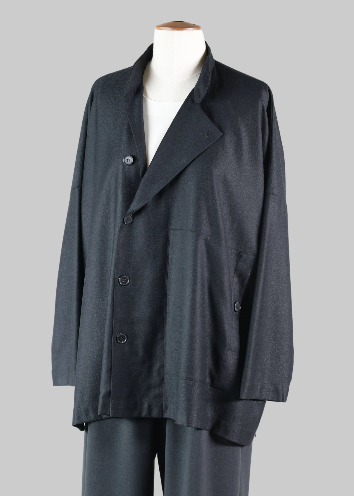 wool side buttoning mandarin jacket - long