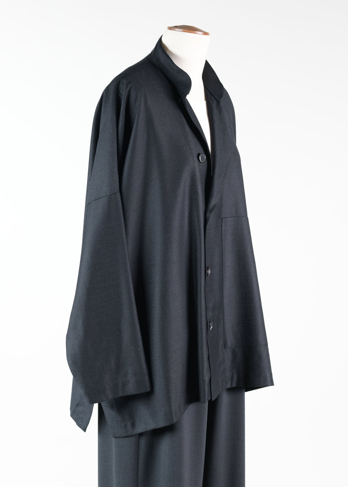 wool side buttoning mandarin jacket - long