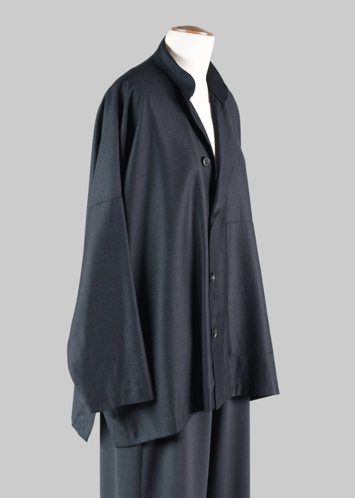 wool side buttoning mandarin jacket - long