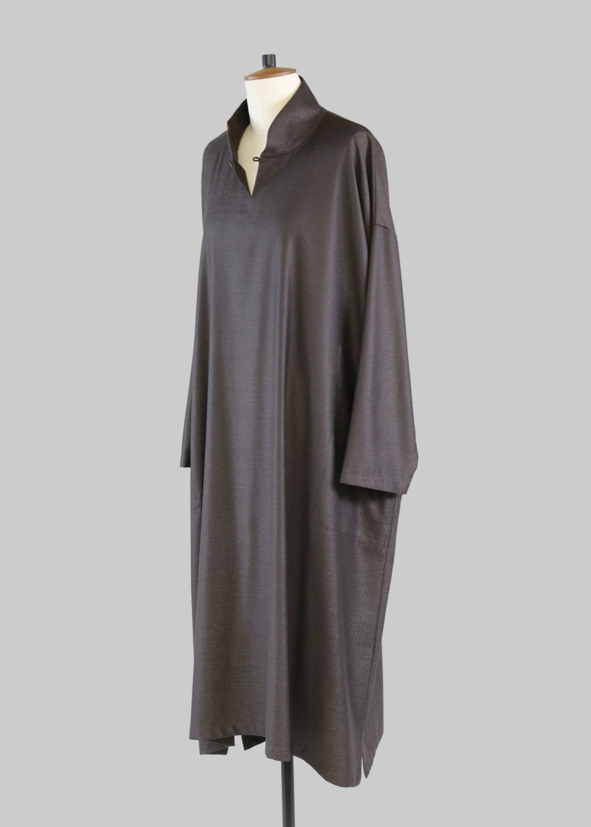 wool silk mix wide a-line dress with chinese collar