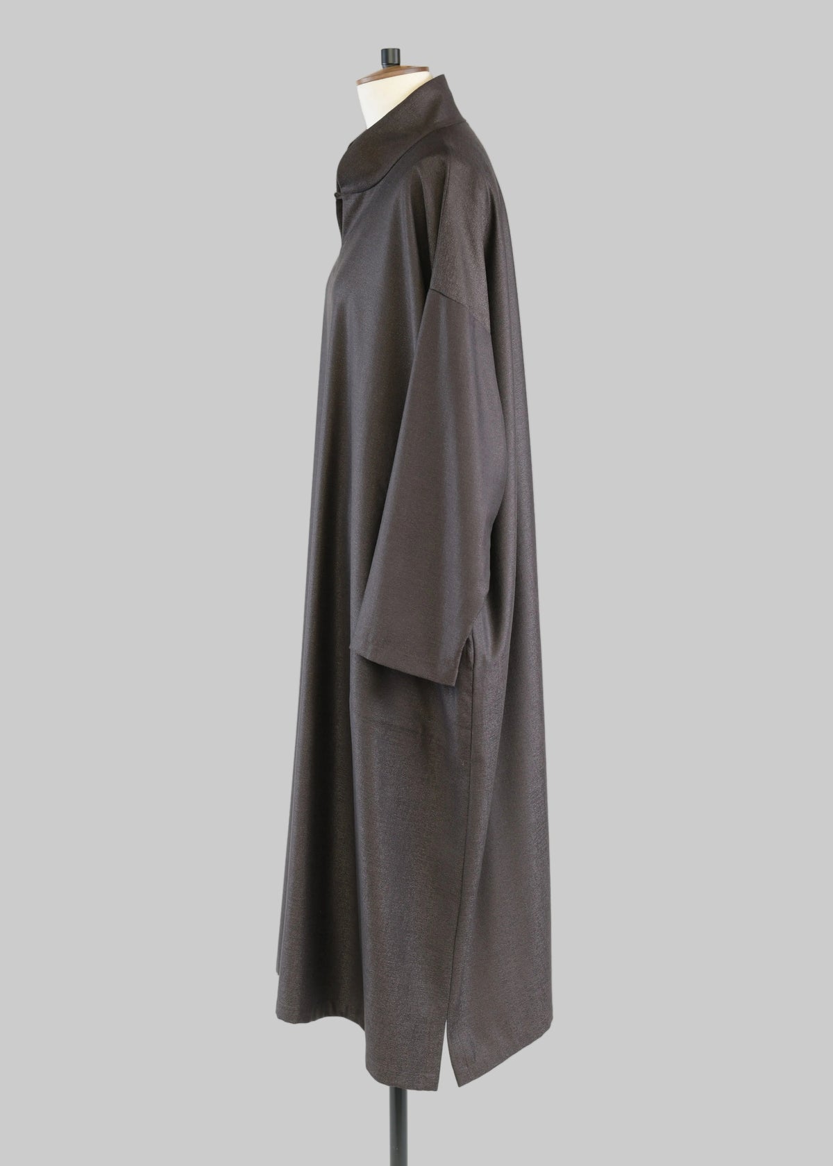 wool silk mix wide a-line dress with chinese collar