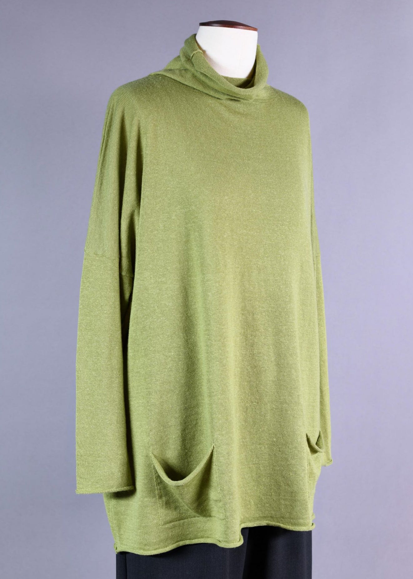linen cashmere mix slim sleeve funnel neck sweater - long
