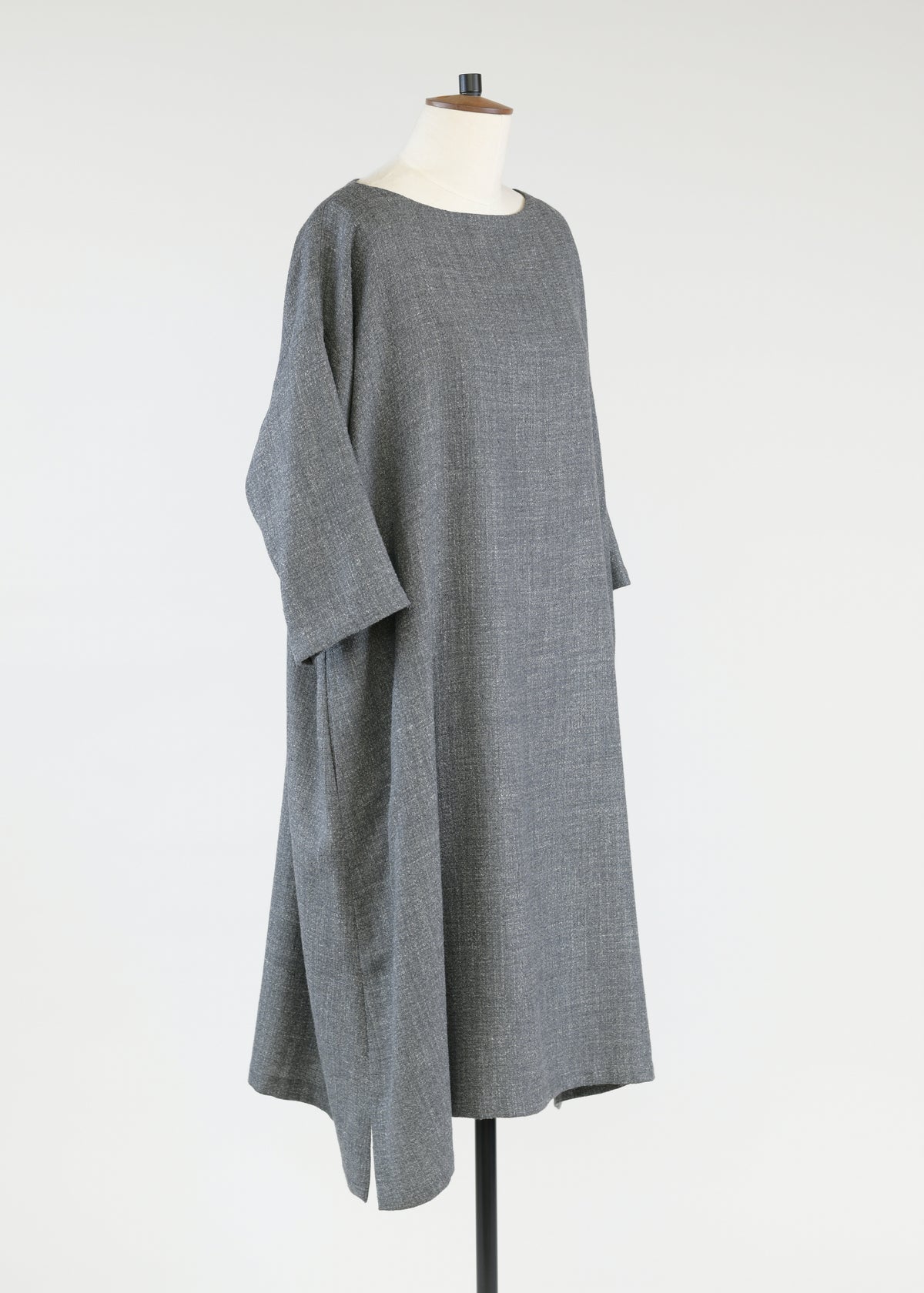 linen wool mix 3/4 sleeve wide a-line scoop neck dress - 3/4 length (lined)