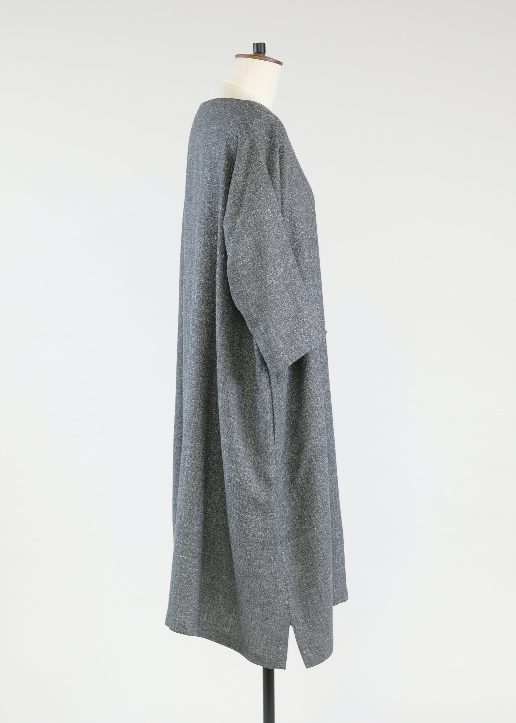 linen wool mix 3/4 sleeve wide a-line scoop neck dress - 3/4 length (lined)