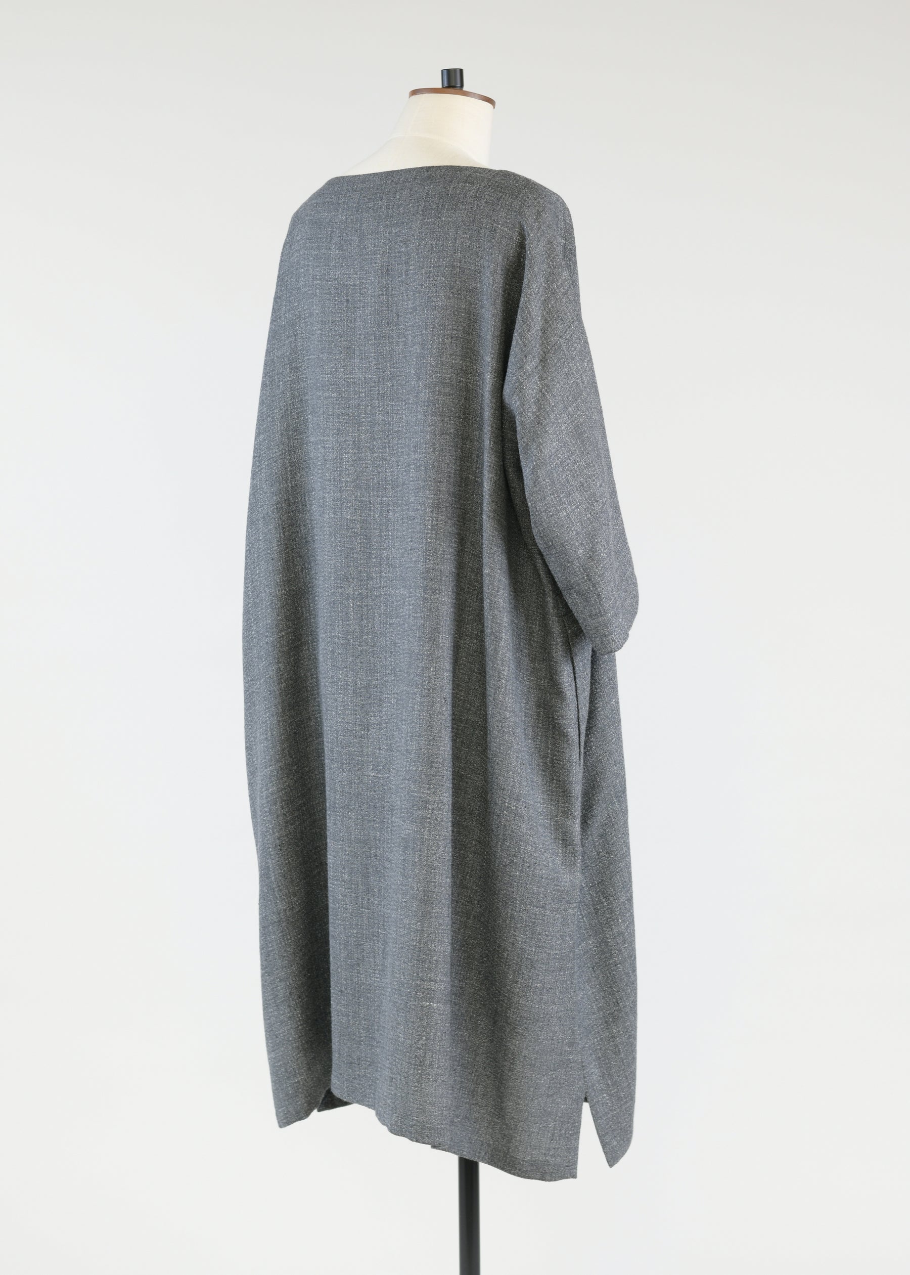 linen wool mix 3/4 sleeve wide a-line scoop neck dress - 3/4 length (lined)