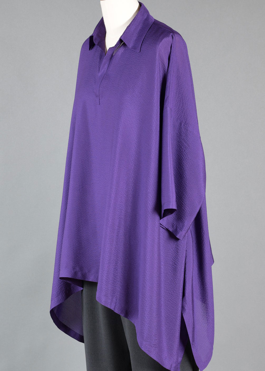 silk dps top w/collar and front placket opening - long