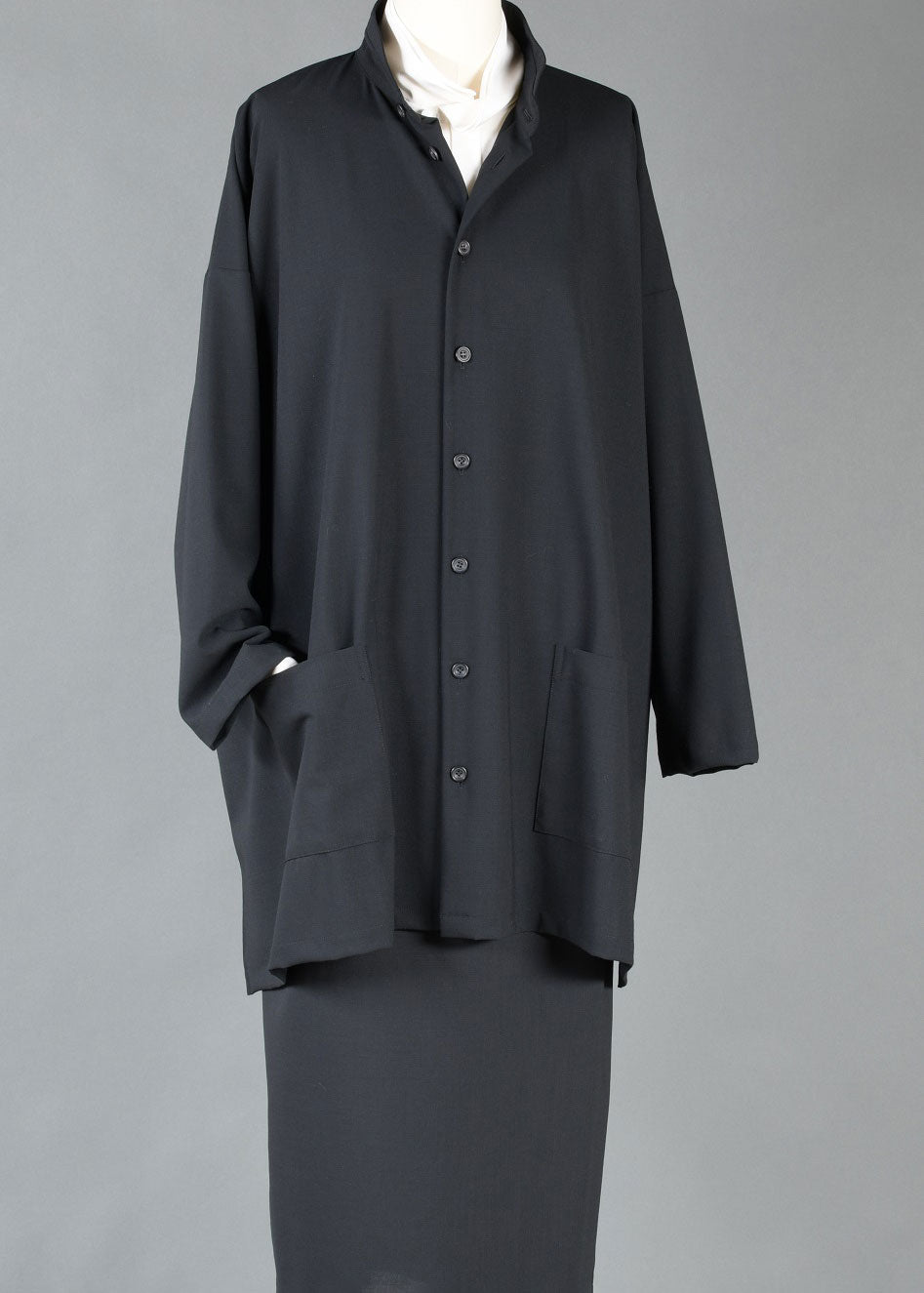wool wide a-line dbl stand col shirt jkt - long plus