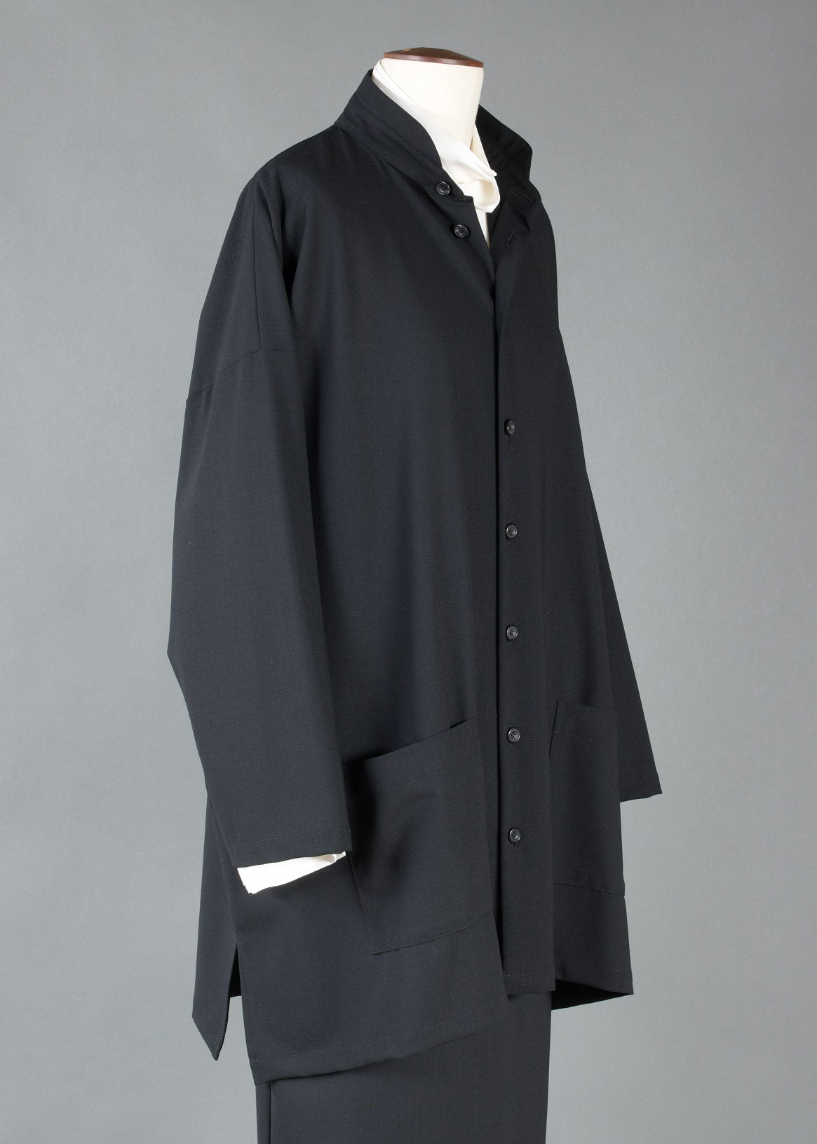 wool wide a-line dbl stand col shirt jkt - long plus