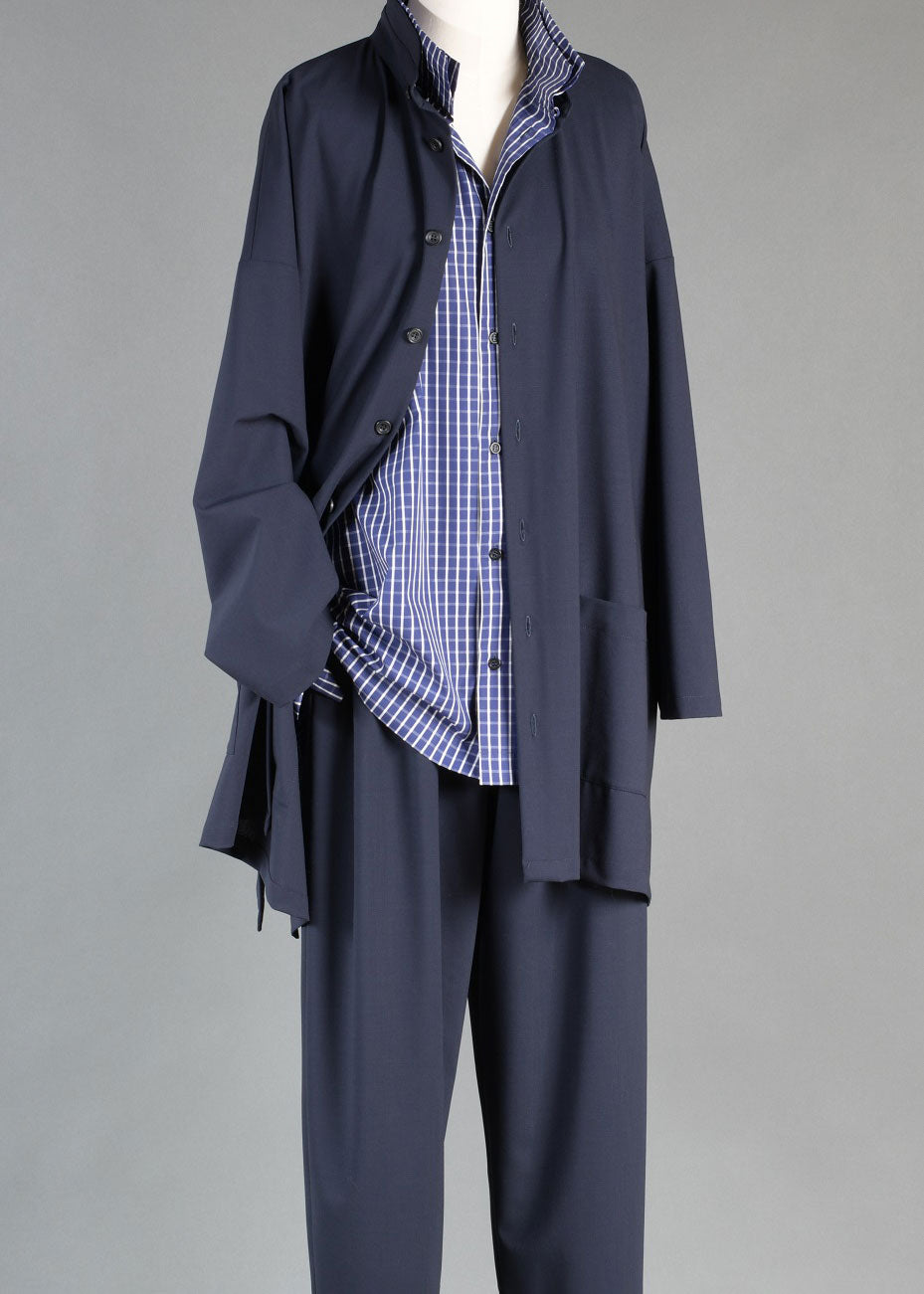 wool wide a-line dbl stand col shirt jkt - long plus