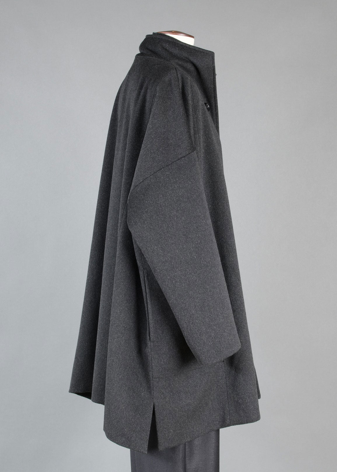 cashmere wool mix wide a-line side buttoning high nk coat - long pl